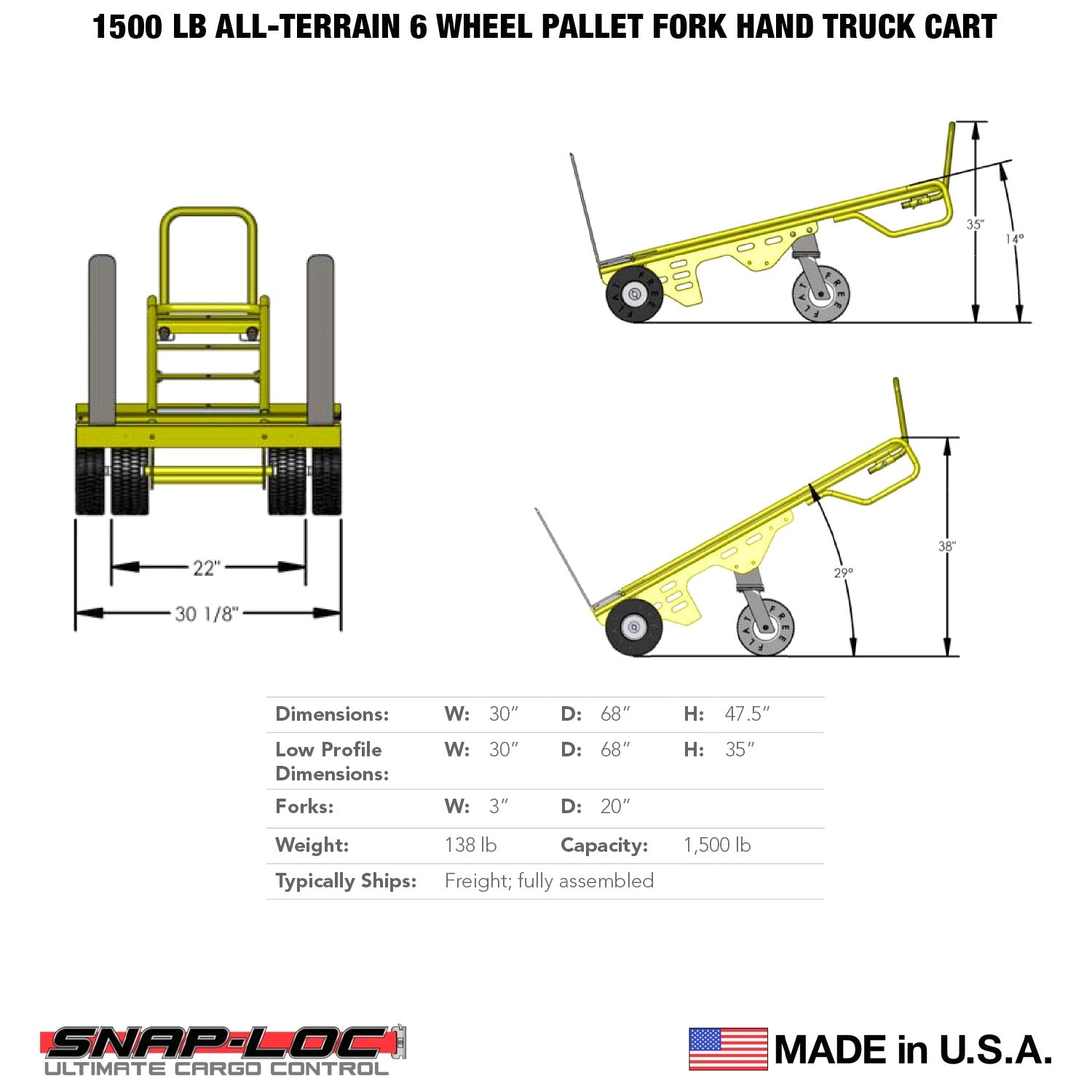 E-Track Hand Truck - All-Terrain, 0,68 kg Kapazität mit verstellbaren Palettengabeln und 6-Rad 10 'Flat-KOSTENLOS-Reifen