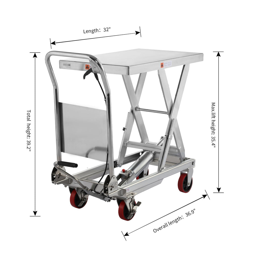 Single Scissor Lift Table 498,95 kg 35.4' Hubhöhe - Edelstahl