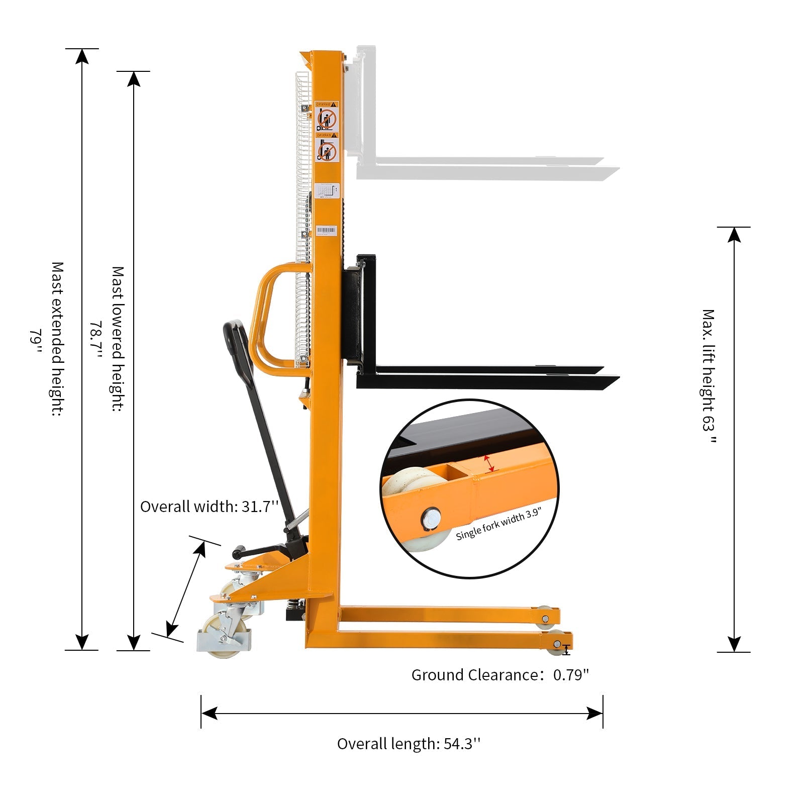 Manuelle Palette Stacker verstellbare Gabeln 498,95 kg Cap 63' Lift Height A-3002