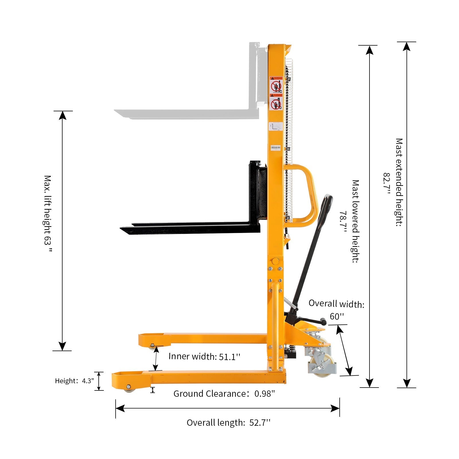 Straddle Legs 498,95 kg Cap. 63' Lift Height