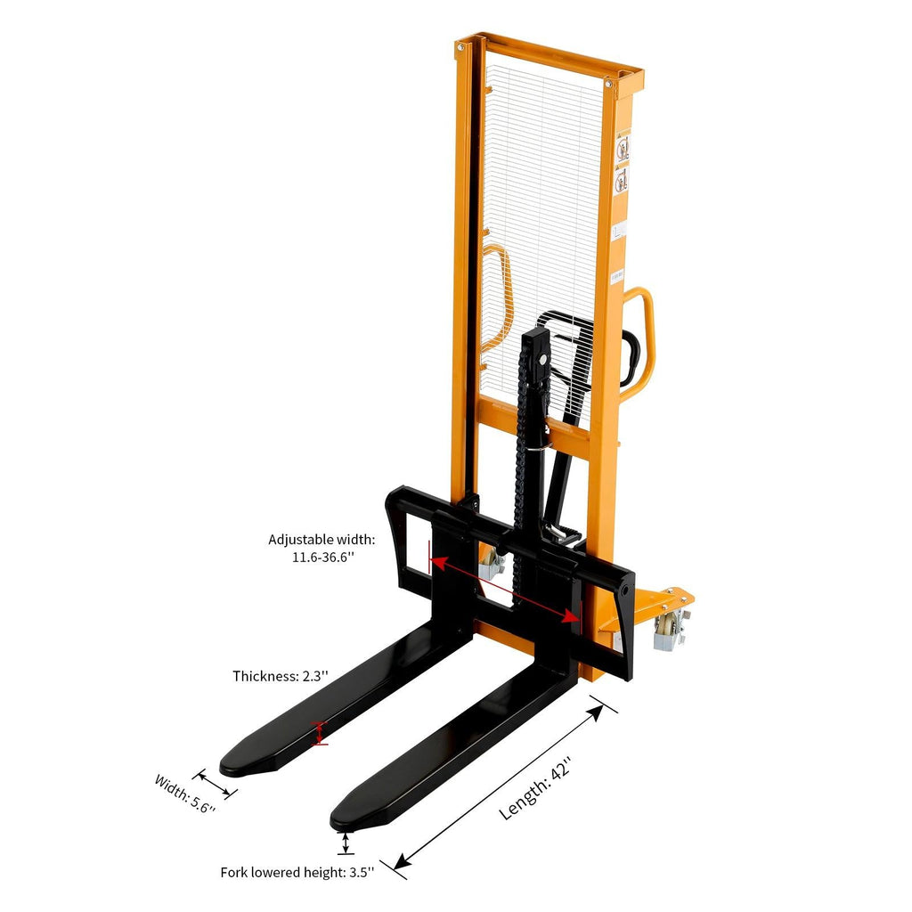 Manuelle hydraulische Stackerpalette Stacker verstellbare Gabeln 997,9 kg Cap 63' Lift Height A-3003