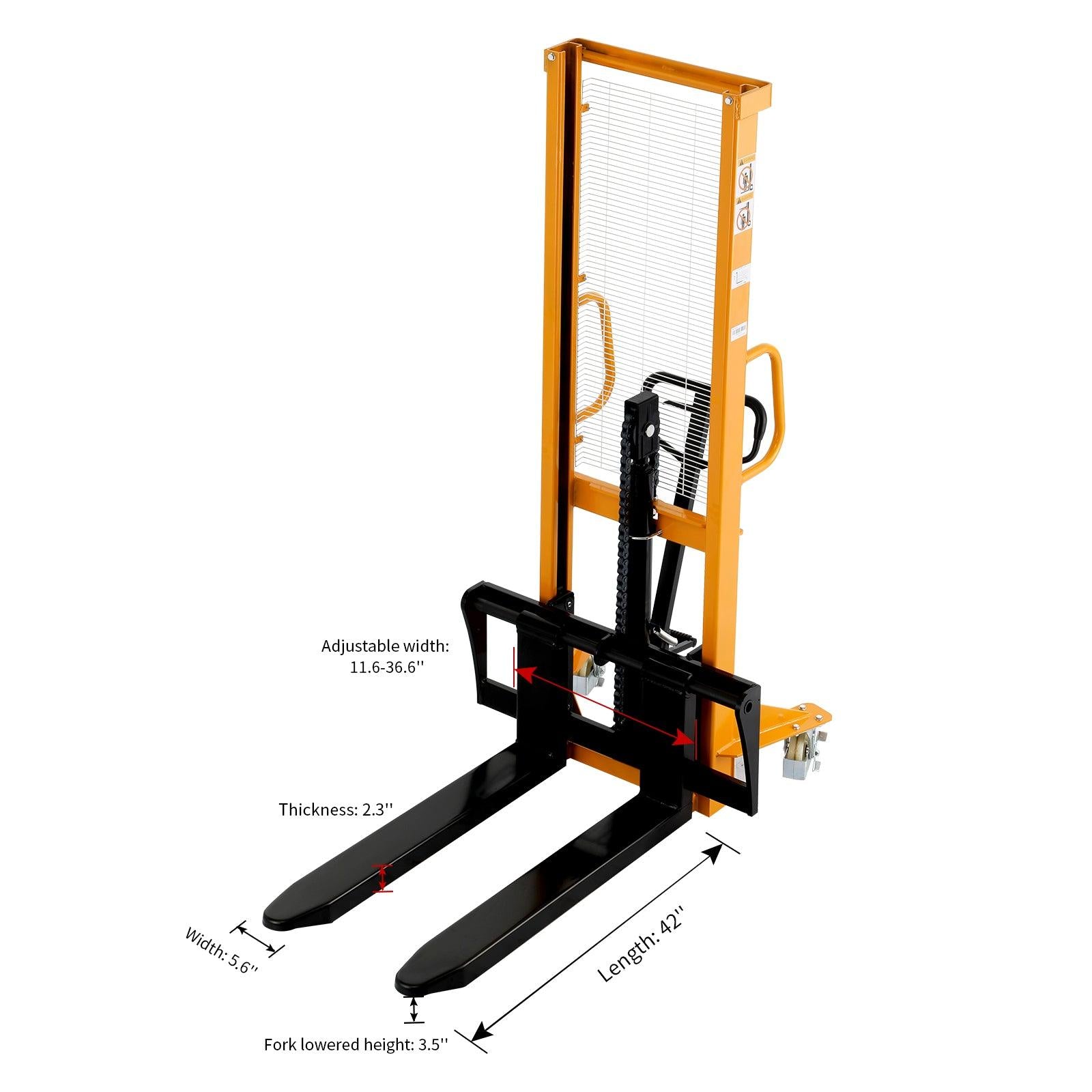 Manuelle hydraulische Stackerpalette Stacker verstellbare Gabeln 997,9 kg Cap 63' Lift Height A-3003