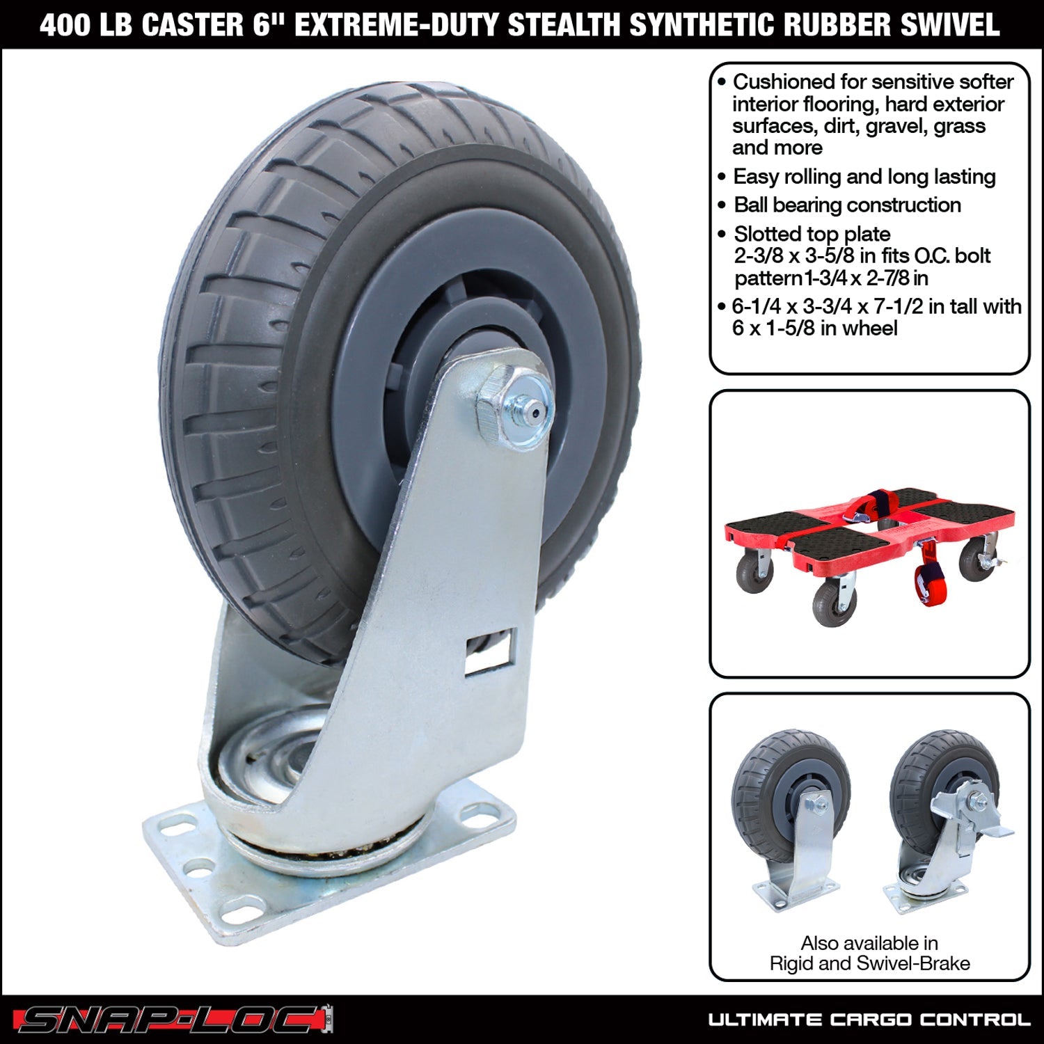 Snap-Loc 181,44 kg 6'Extreme-Duty Synthetic Rubber Caster