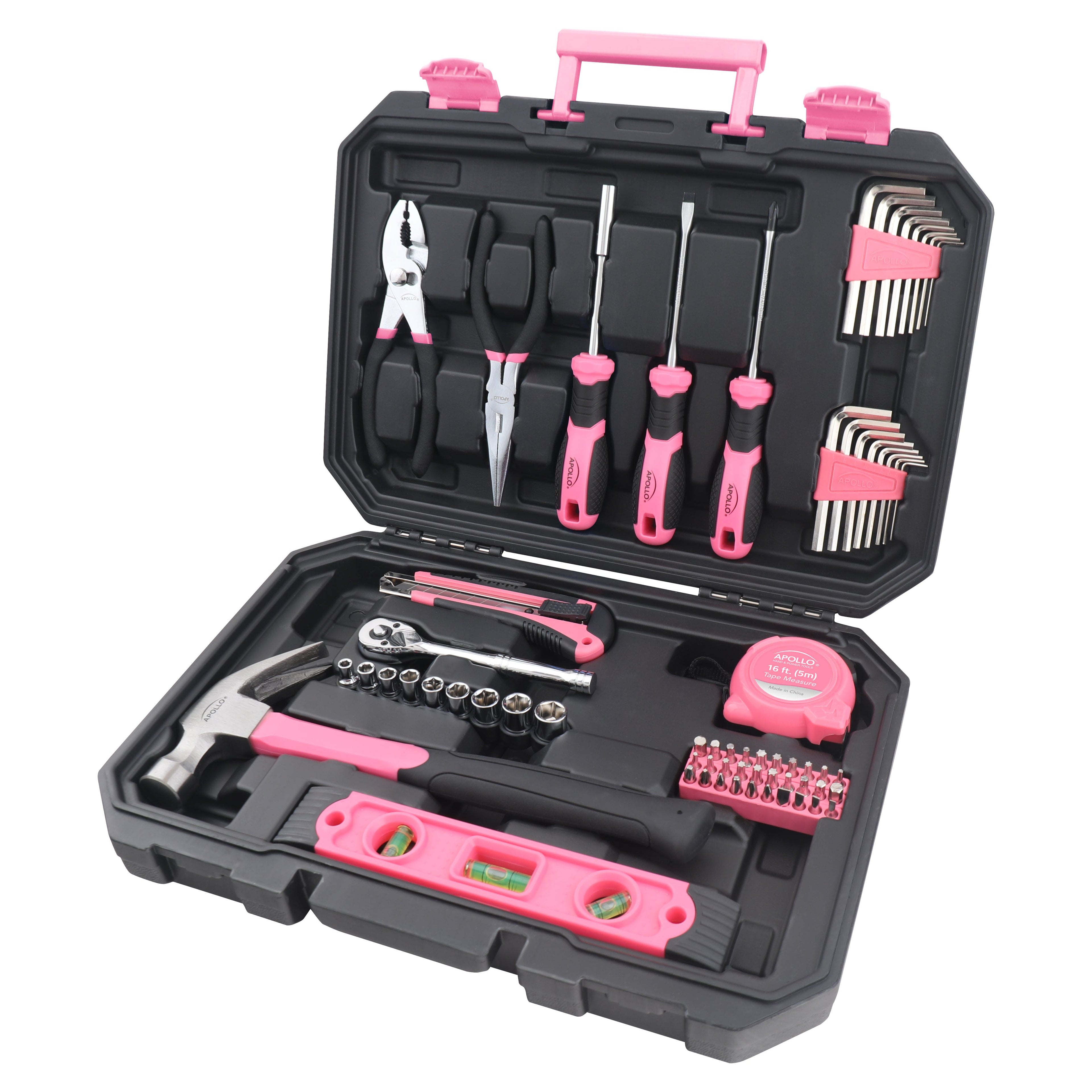 Wesentliches 65-Stück Rosa-Werkzeug-Set mit Socket-Set und meistgenutzten Werkzeugen für Do it Yourself Reparaturen und Wartung - DT0001P