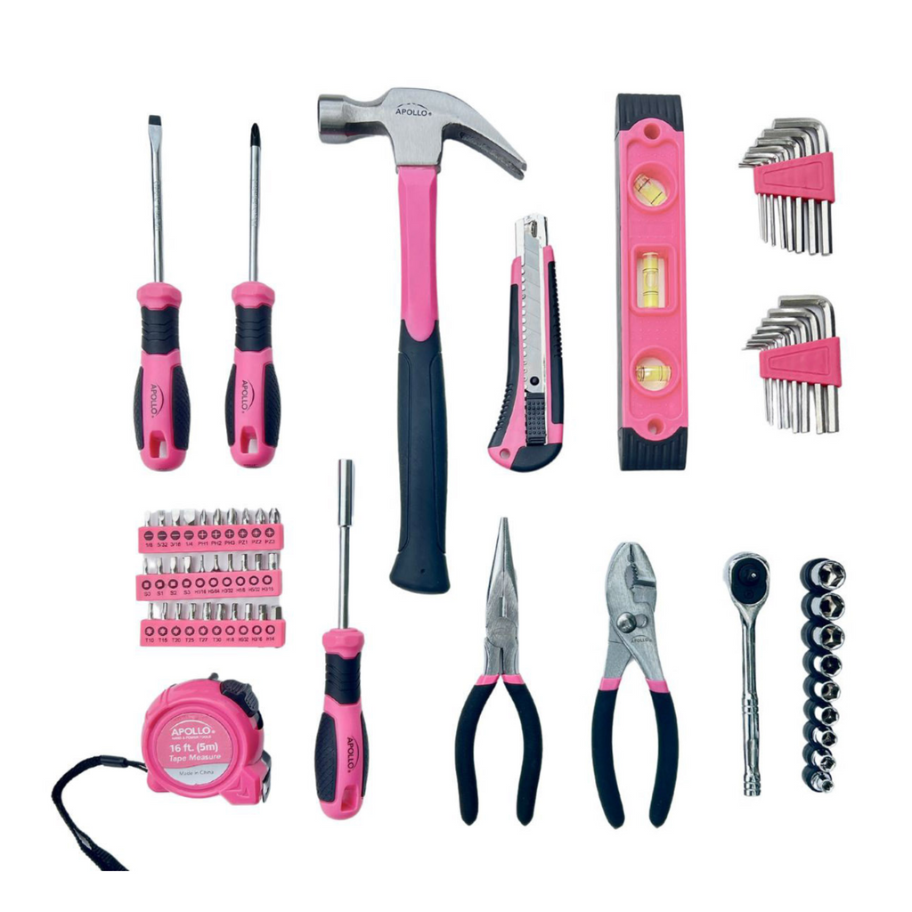 Wesentliches 65-Stück Rosa-Werkzeug-Set mit Socket-Set und meistgenutzten Werkzeugen für Do it Yourself Reparaturen und Wartung - DT0001P
