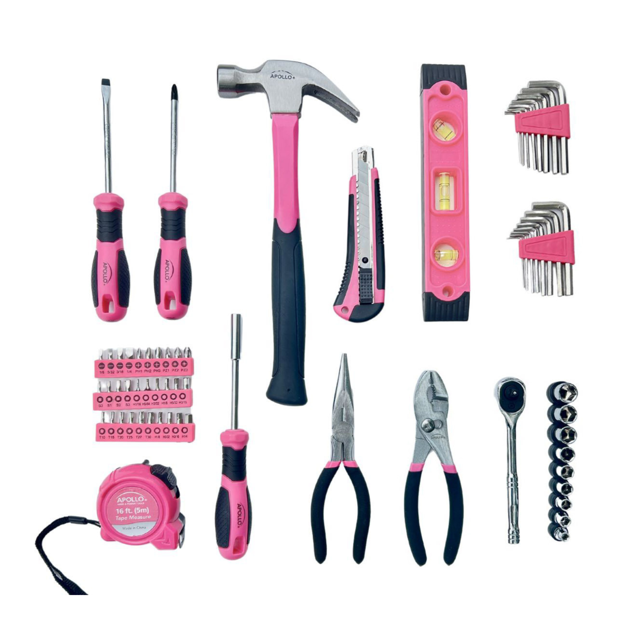 Wesentliches 65-Stück Rosa-Werkzeug-Set mit Socket-Set und meistgenutzten Werkzeugen für Do it Yourself Reparaturen und Wartung - DT0001P
