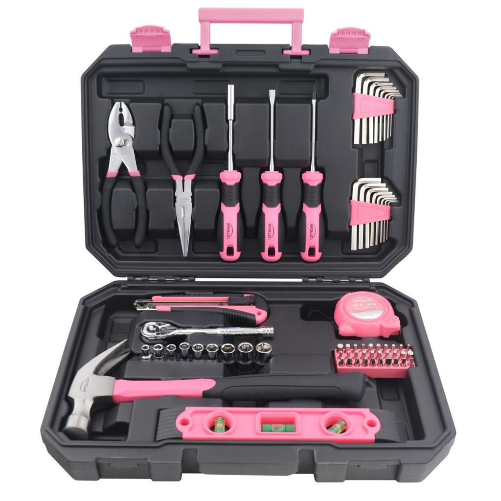 Wesentliches 65-Stück Rosa-Werkzeug-Set mit Socket-Set und meistgenutzten Werkzeugen für Do it Yourself Reparaturen und Wartung - DT0001P