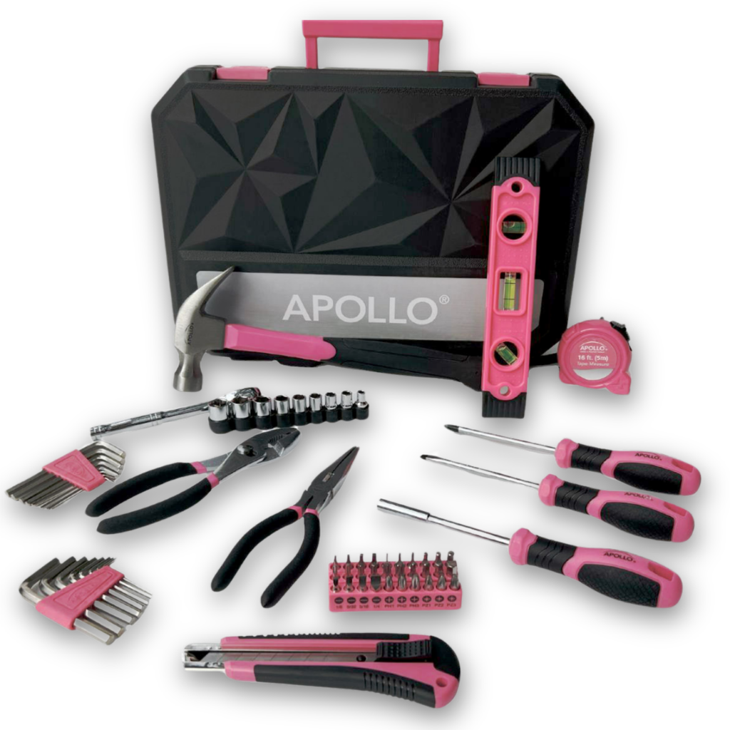 Wesentliches 65-Stück Rosa-Werkzeug-Set mit Socket-Set und meistgenutzten Werkzeugen für Do it Yourself Reparaturen und Wartung - DT0001P