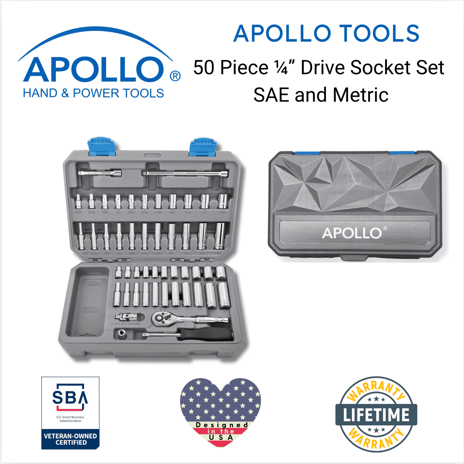 APOLLO TOOLS - DT0004-50 Stück 1⁄4' Drive Socket Set