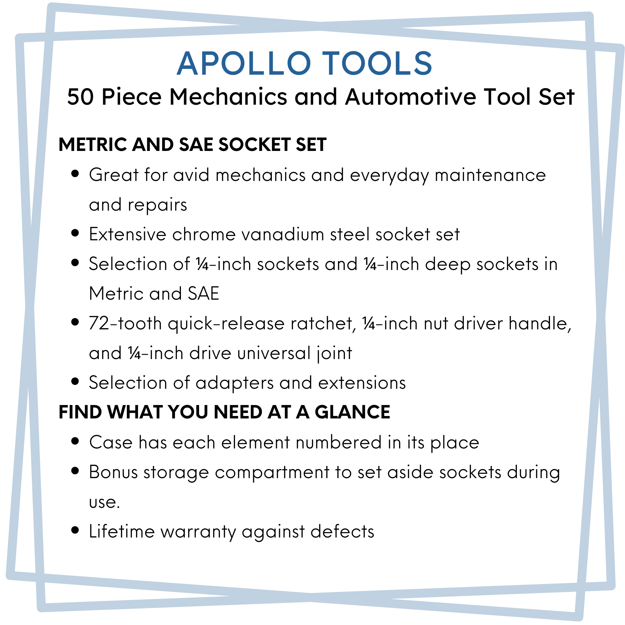 APOLLO TOOLS - DT0004-50 Stück 1⁄4' Drive Socket Set
