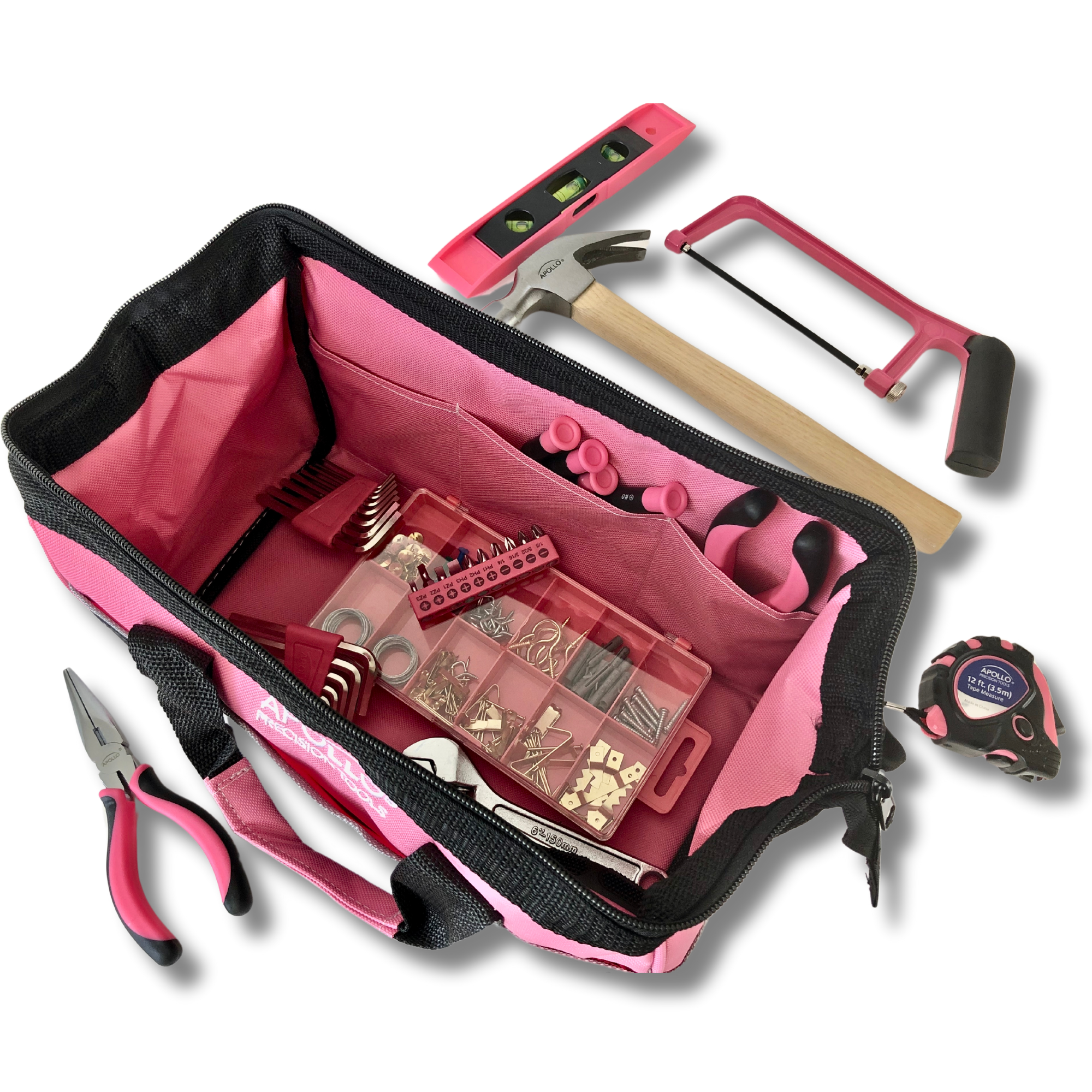 201 Stück Haushalts-Tool-Kit in einem Soft-Sided Werkzeug-Tasche Rosa - DT0020P