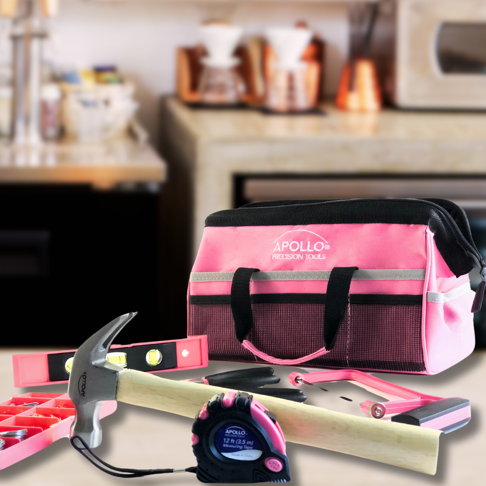 201 Stück Haushalts-Tool-Kit in einem Soft-Sided Werkzeug-Tasche Rosa - DT0020P
