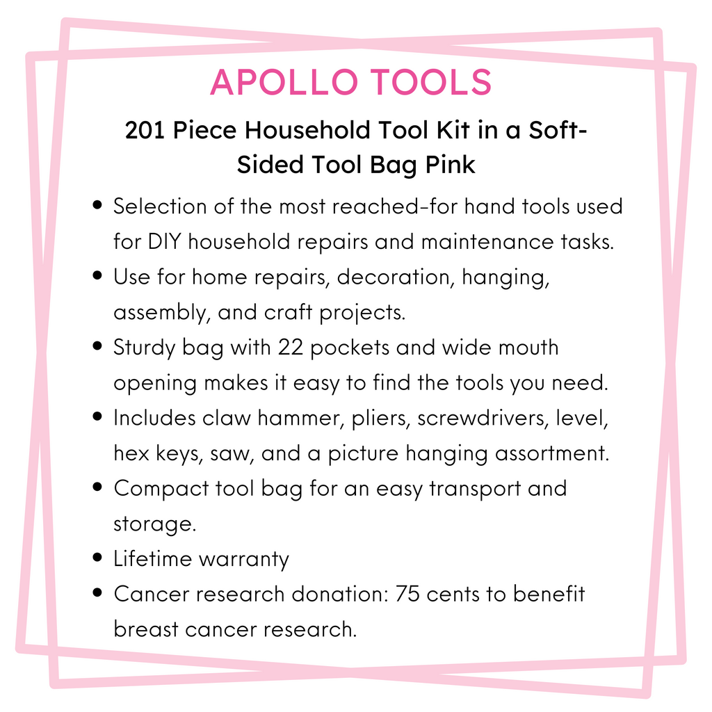 201 Stück Haushalts-Tool-Kit in einem Soft-Sided Werkzeug-Tasche Rosa - DT0020P