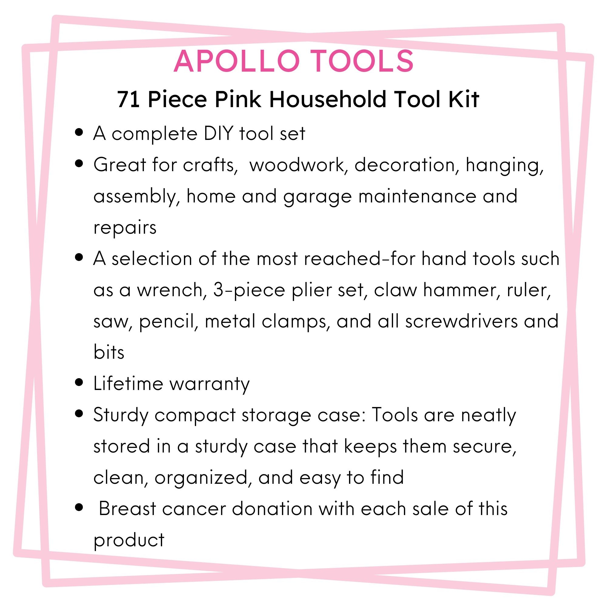 71 Stück Haushalts-Tool-Kit Rosa - DT0204P