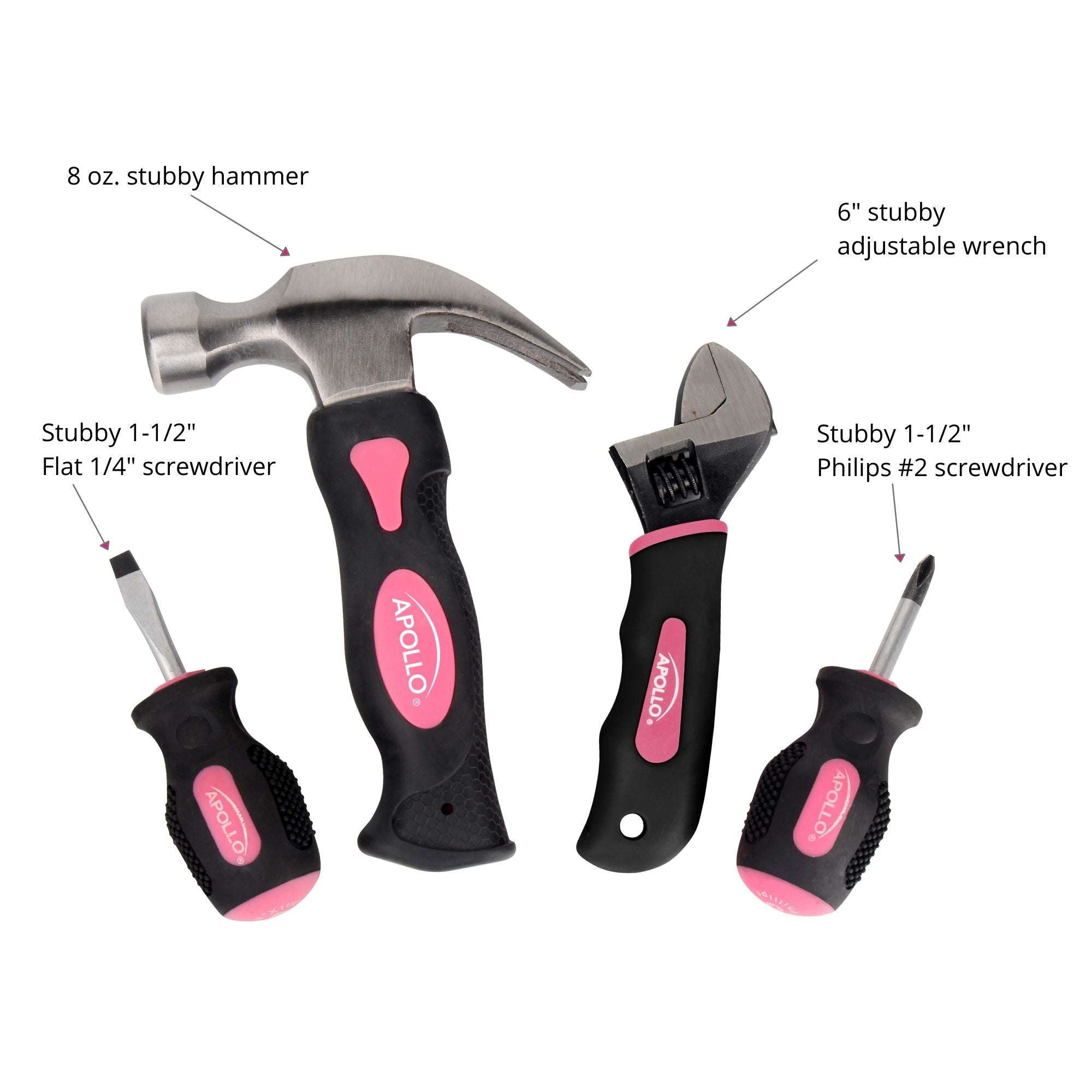 Vier Stück Stubby-Werkzeugsatz - Rosa- DT0240P
