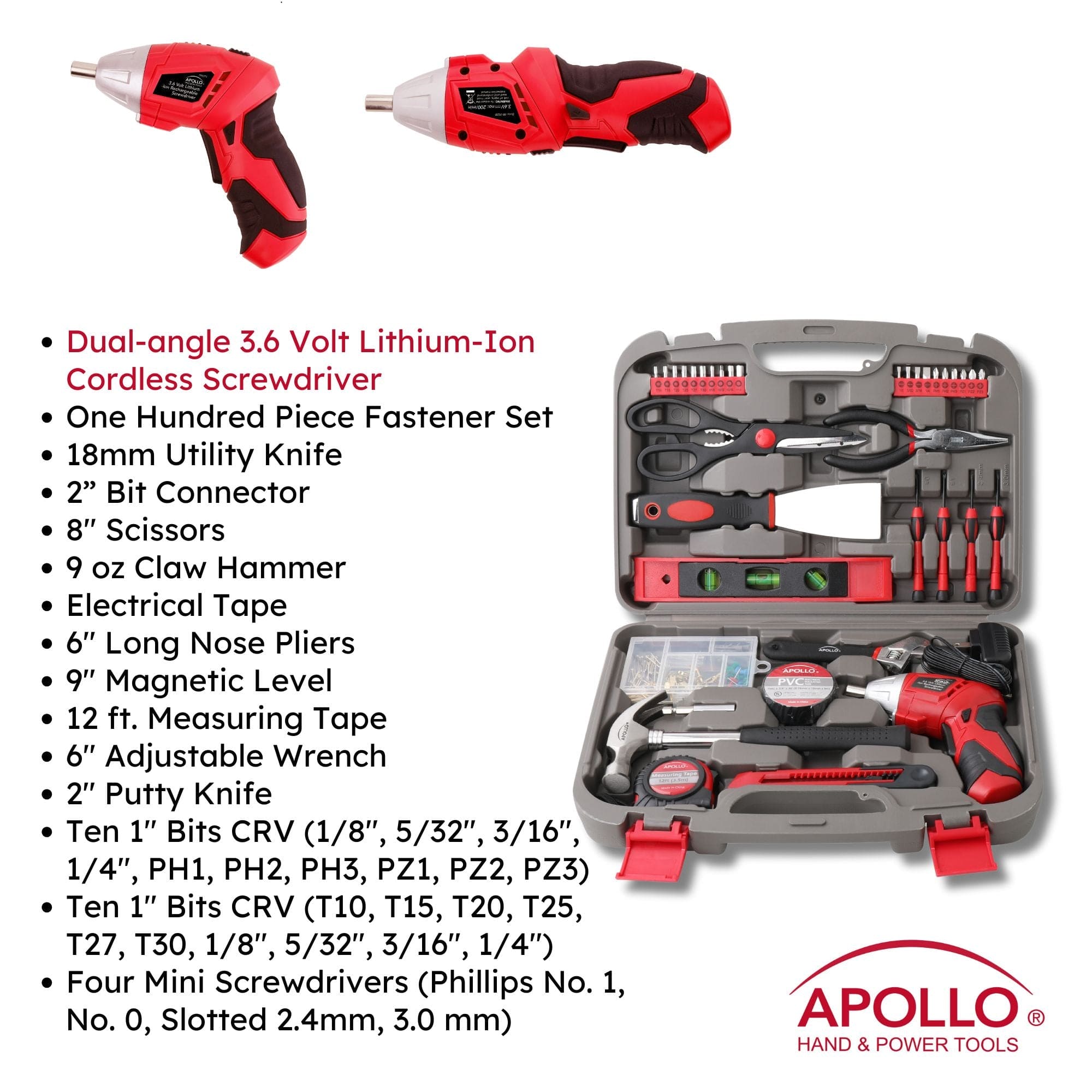 135 Stück Haushaltswerkzeug mit Schwenk-Dual-Winkel 3,6 Volt Lithium-Ionen-Kabellos-Schraubendreher - DT0773