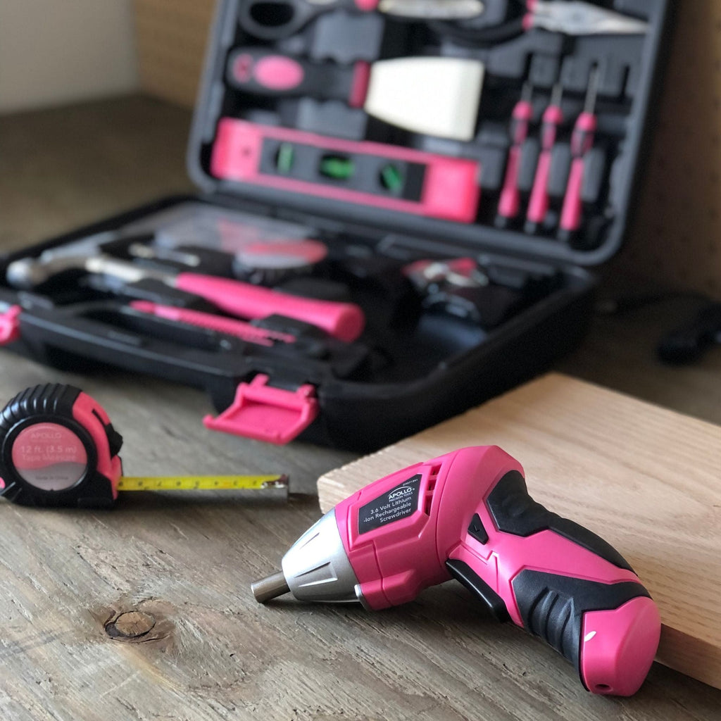 135 Stück Haushaltswerkzeug-Kit Rosa mit Schwenken Dual-Angle 3,6 Volt Lithium-Ionen-Kabellos Schraubendreher - DT0773N1
