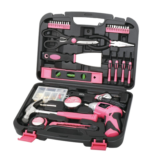 135 Stück Haushaltswerkzeug-Kit Rosa mit Schwenken Dual-Angle 3,6 Volt Lithium-Ionen-Kabellos Schraubendreher - DT0773N1