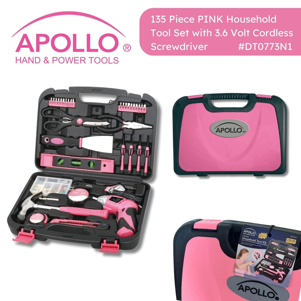 135 Stück Haushaltswerkzeug-Kit Rosa mit Schwenken Dual-Angle 3,6 Volt Lithium-Ionen-Kabellos Schraubendreher - DT0773N1