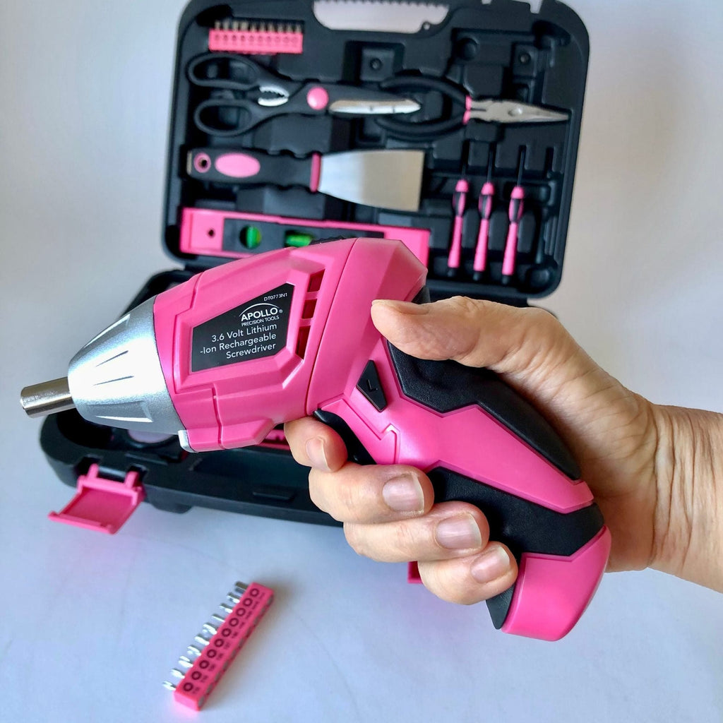 135 Stück Haushaltswerkzeug-Kit Rosa mit Schwenken Dual-Angle 3,6 Volt Lithium-Ionen-Kabellos Schraubendreher - DT0773N1