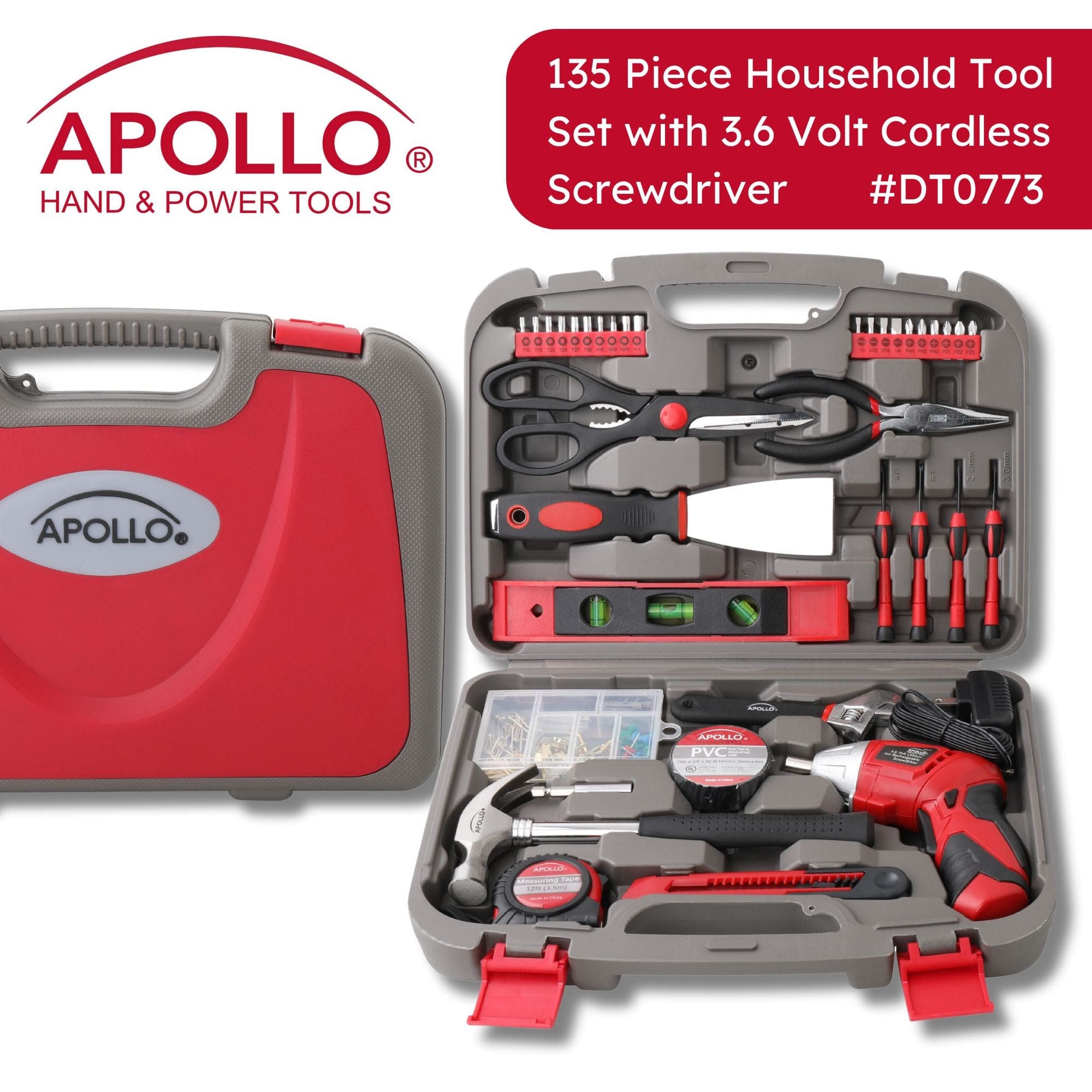 135 Stück Haushaltswerkzeug mit Schwenk-Dual-Winkel 3,6 Volt Lithium-Ionen-Kabellos-Schraubendreher - DT0773