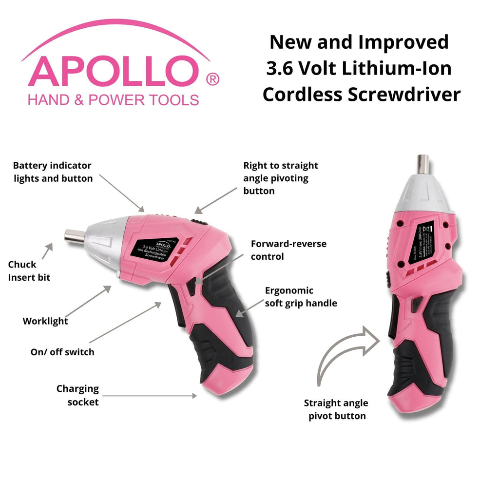 Neuer und verbesserter 135 Stück Rosa Haushaltswerkzeugsatz mit verschwenkendem Dual-Angle 3,6 Volt Lithium-Ionen-Kabellosschrauber im Hartgehäuse - DT0774P