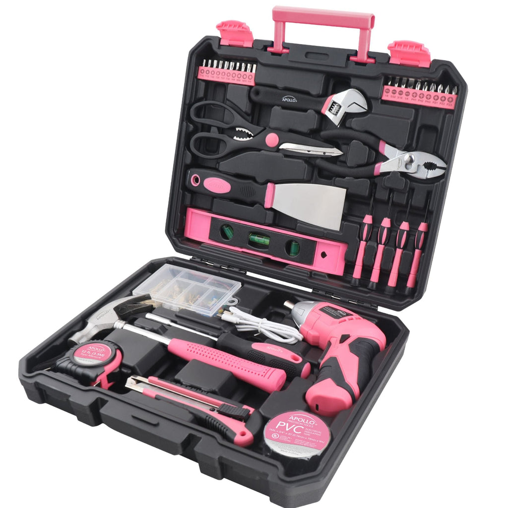 Neuer und verbesserter 135 Stück Rosa Haushaltswerkzeugsatz mit verschwenkendem Dual-Angle 3,6 Volt Lithium-Ionen-Kabellosschrauber im Hartgehäuse - DT0774P