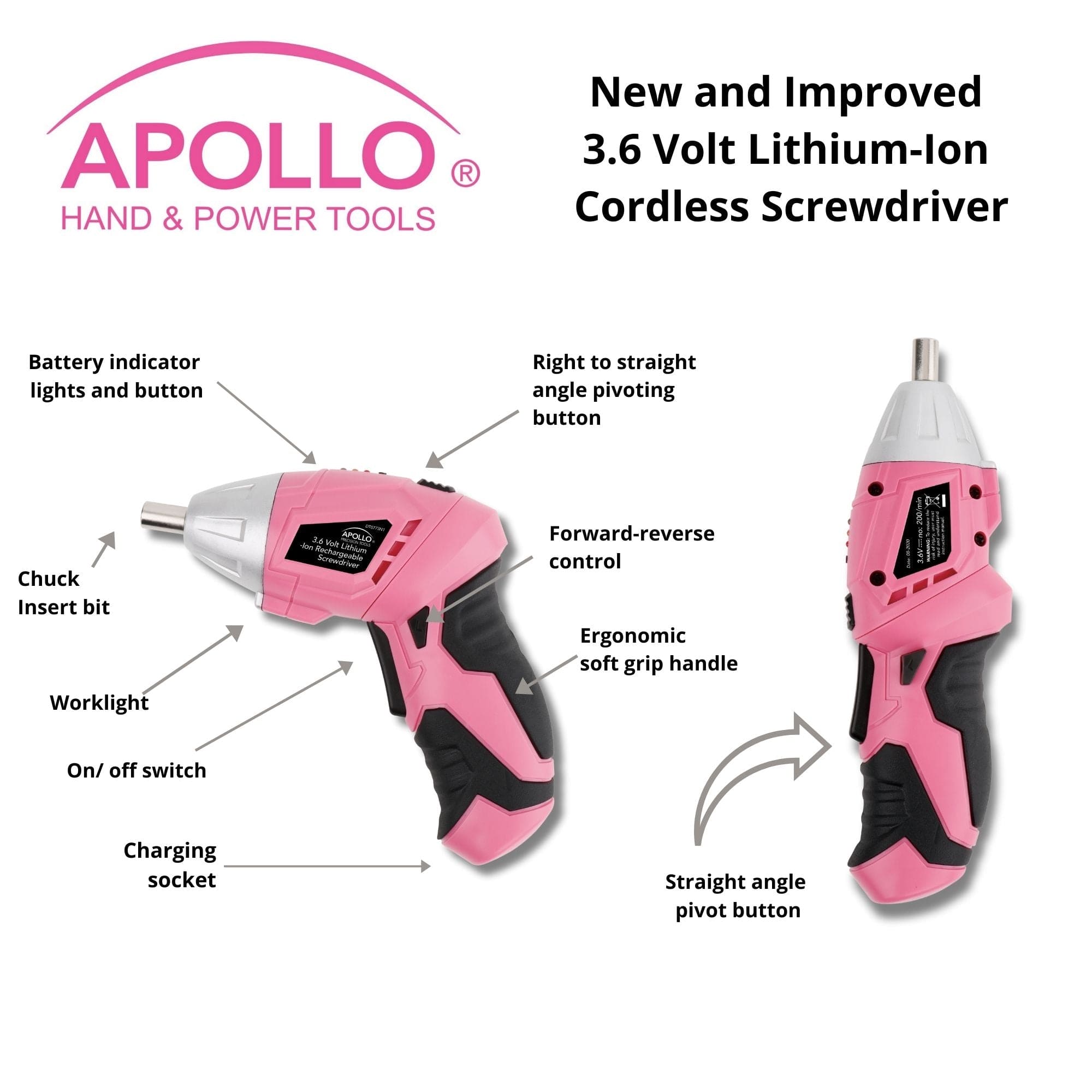 135 Stück Haushaltswerkzeug-Kit Rosa mit Schwenken Dual-Angle 3,6 Volt Lithium-Ionen-Kabellos Schraubendreher - DT0773N1
