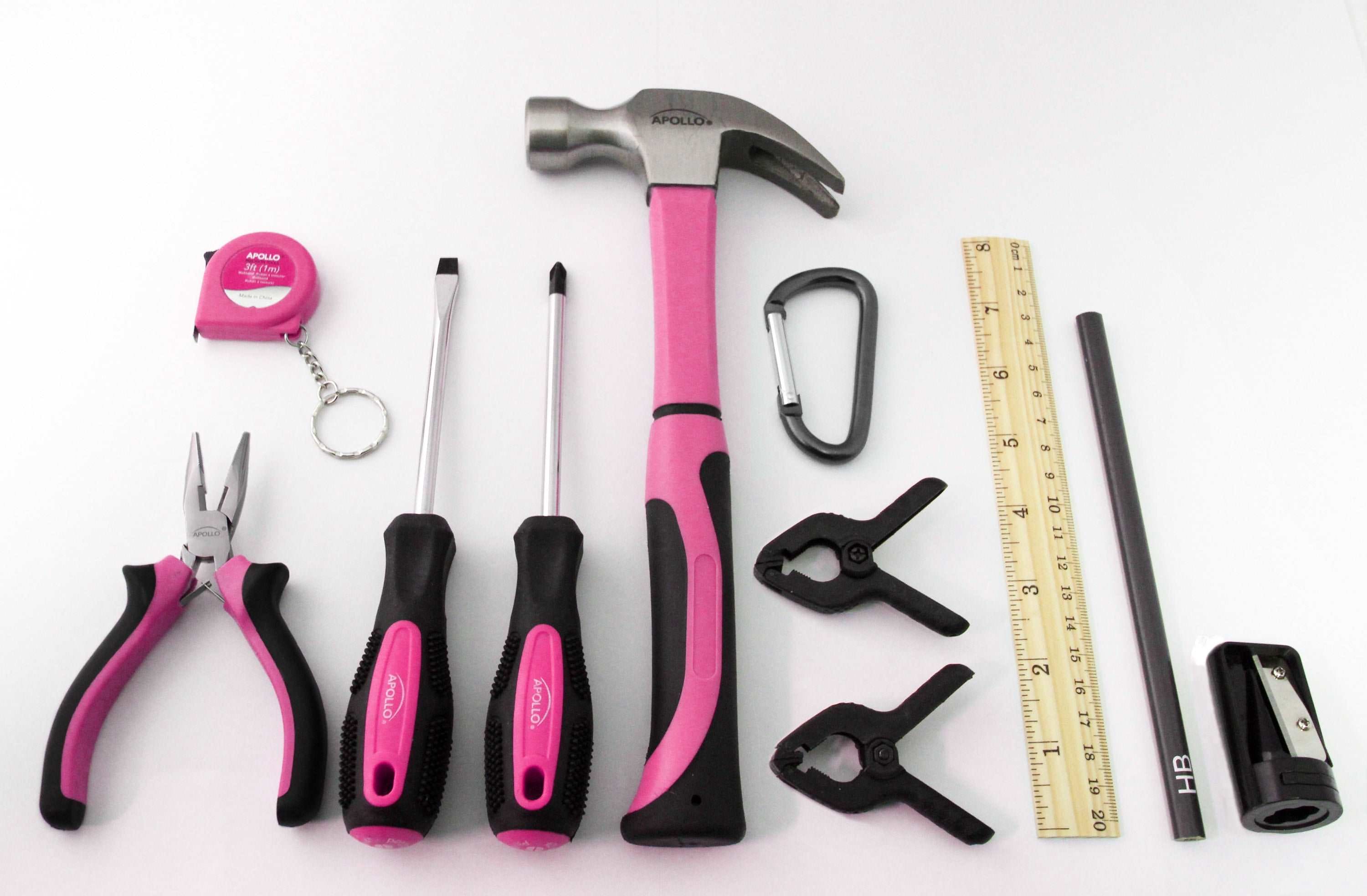 14 Stück mein erstes Werkzeug-Kit Educational Werkzeugset mit Rosa Tool Bag, Real Rosa Tools und Safety Gear - DT4936P