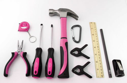 14 Stück mein erstes Werkzeug-Kit Educational Werkzeugset mit Rosa Tool Bag, Real Rosa Tools und Safety Gear - DT4936P