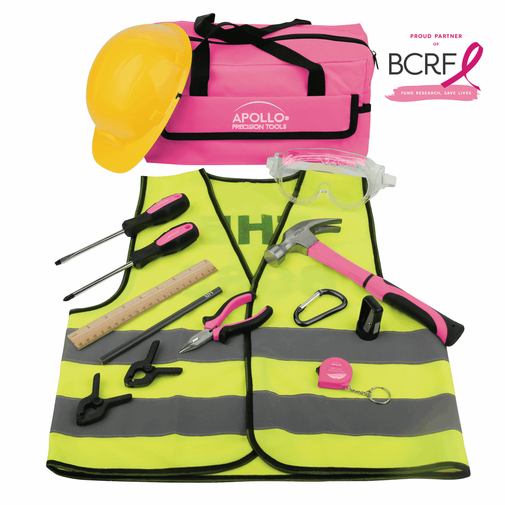 14 Stück mein erstes Werkzeug-Kit Educational Werkzeugset mit Rosa Tool Bag, Real Rosa Tools und Safety Gear - DT4936P