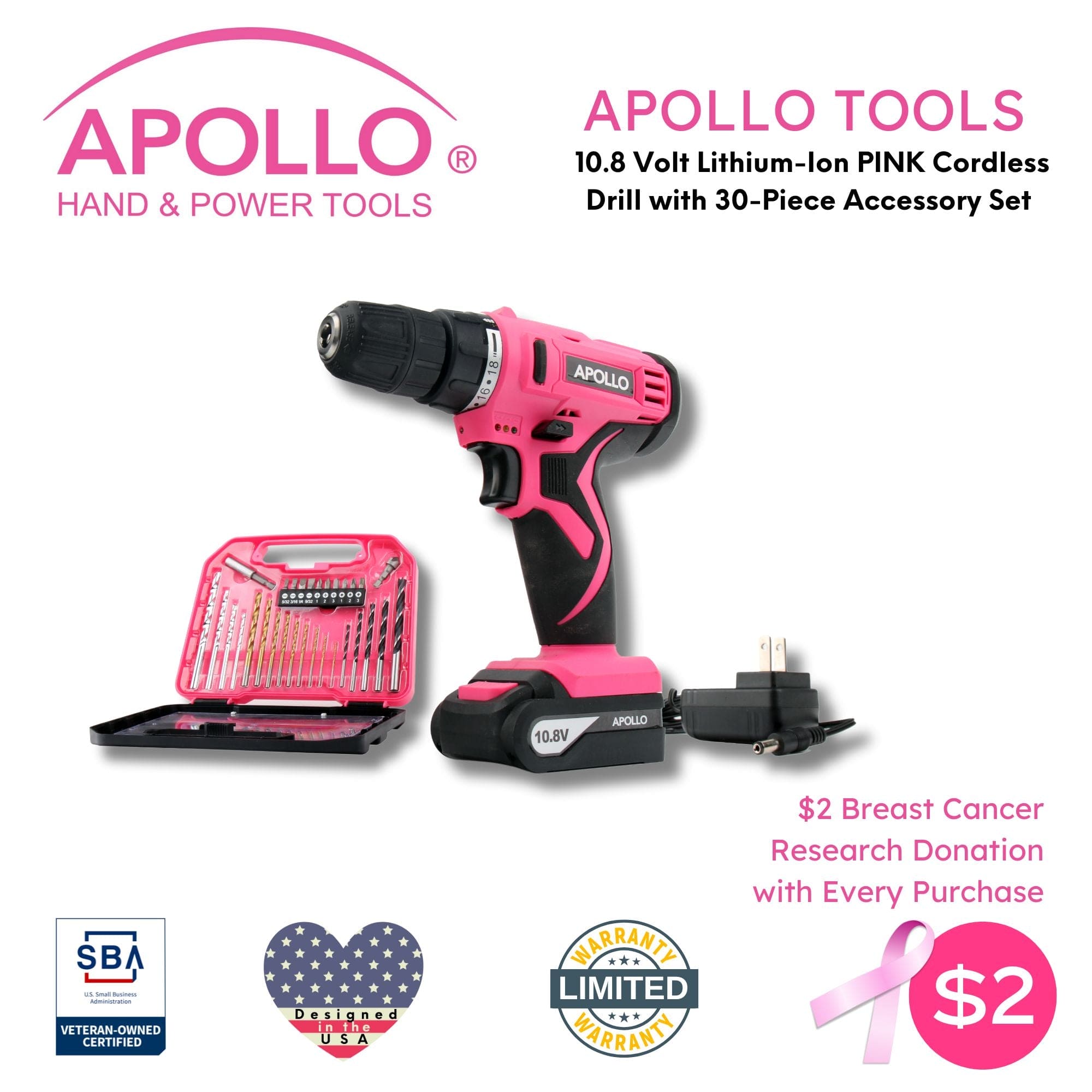 10,8 Volt Lithium-Ionen-Kabelloses Bohren mit 30 Stück Zubehör-Set-Rosa - DT4937P