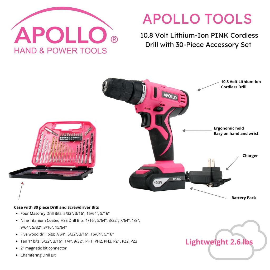 10,8 Volt Lithium-Ionen-Kabelloses Bohren mit 30 Stück Zubehör-Set-Rosa - DT4937P