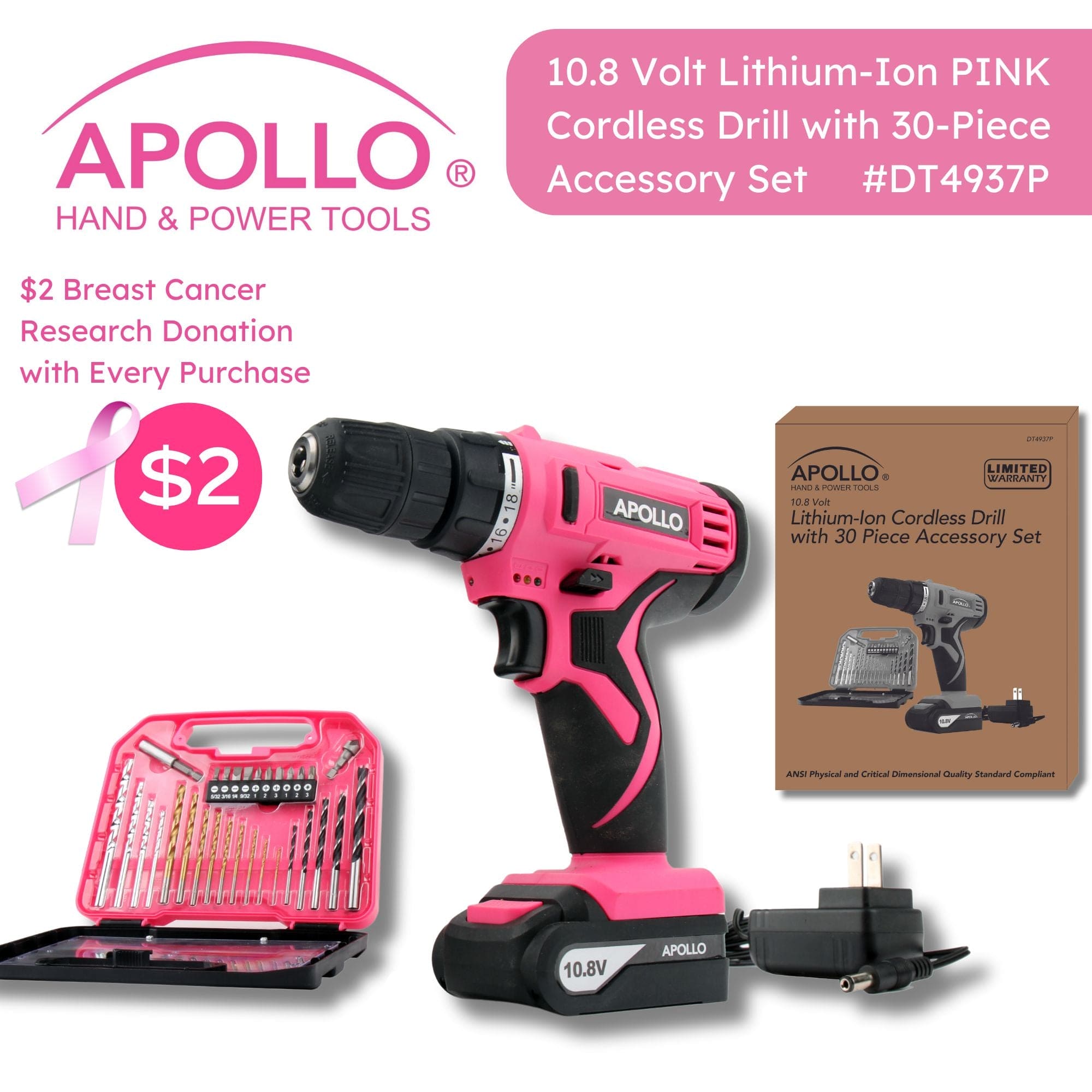 10,8 Volt Lithium-Ionen-Kabelloses Bohren mit 30 Stück Zubehör-Set-Rosa - DT4937P