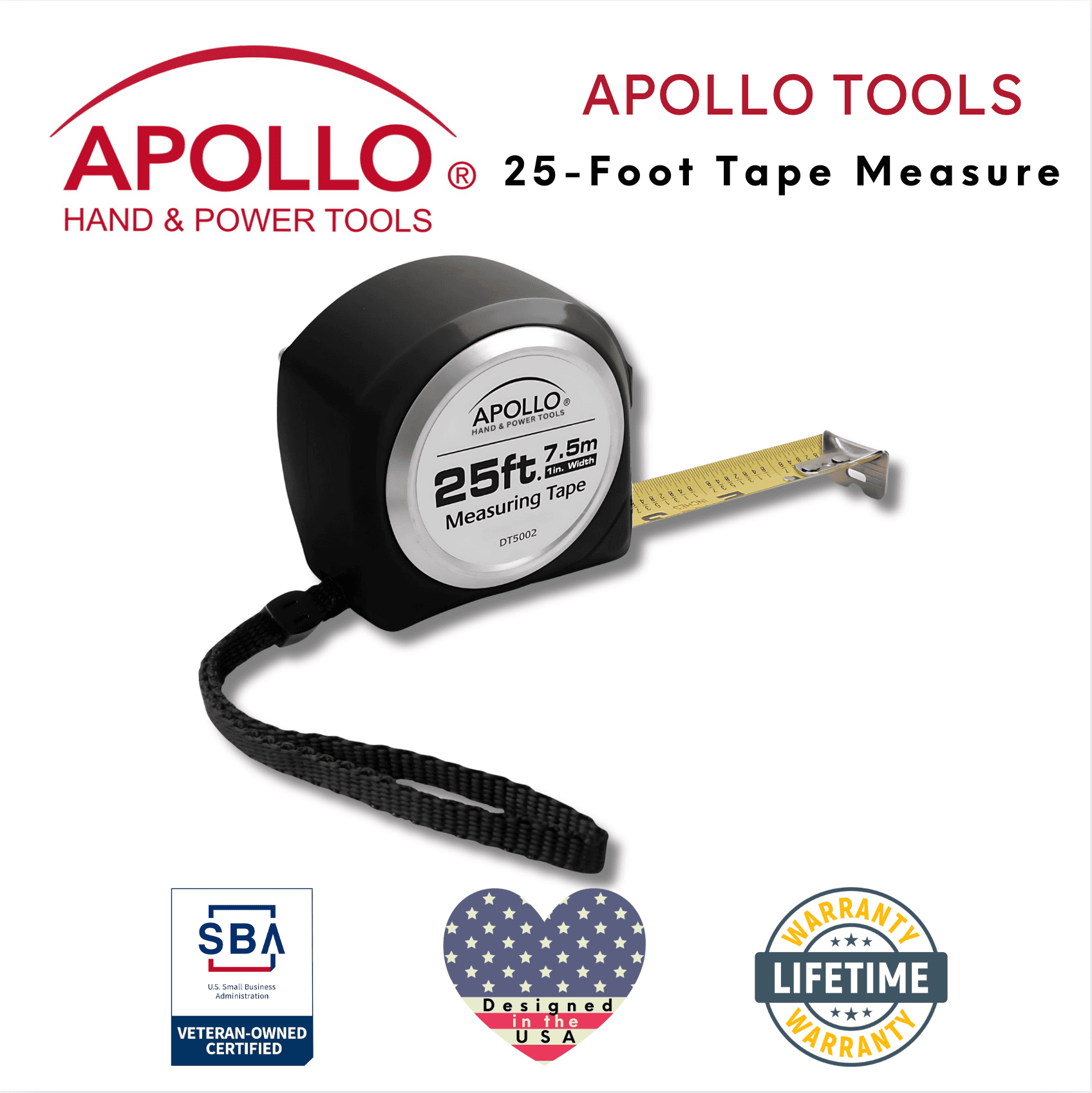 25ft Tape Measure - Schwarz - DT5002