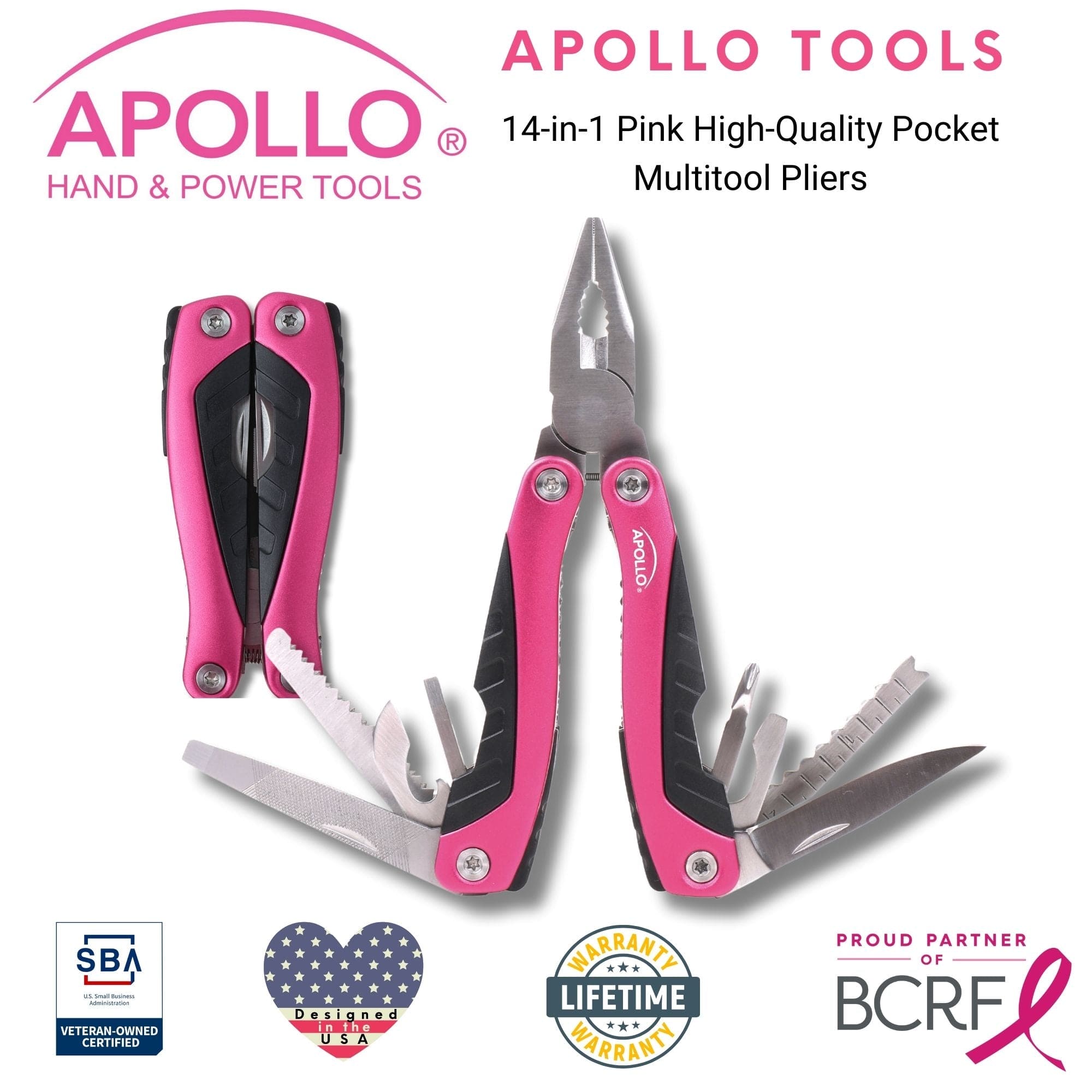 14-in-1 Rosa Pocket Multitool Pliers. Großartig für Outdoor, Camping, Angeln --DT5015P