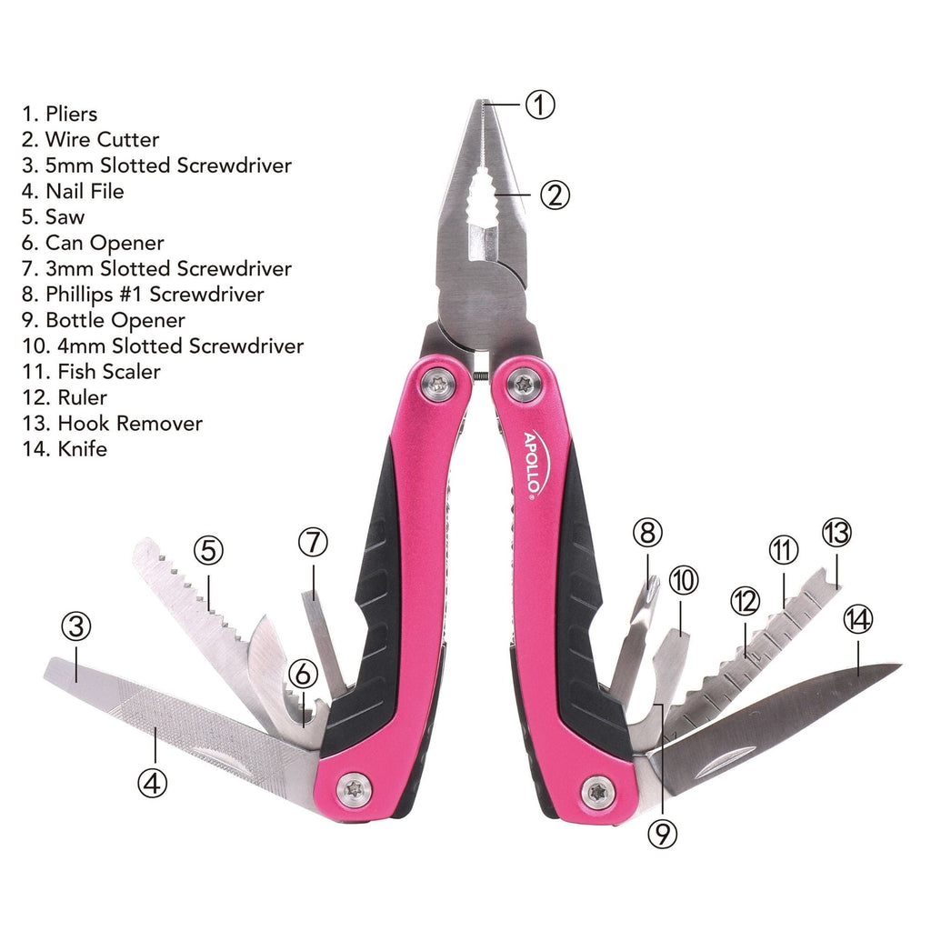14-in-1 Rosa Pocket Multitool Pliers. Großartig für Outdoor, Camping, Angeln --DT5015P
