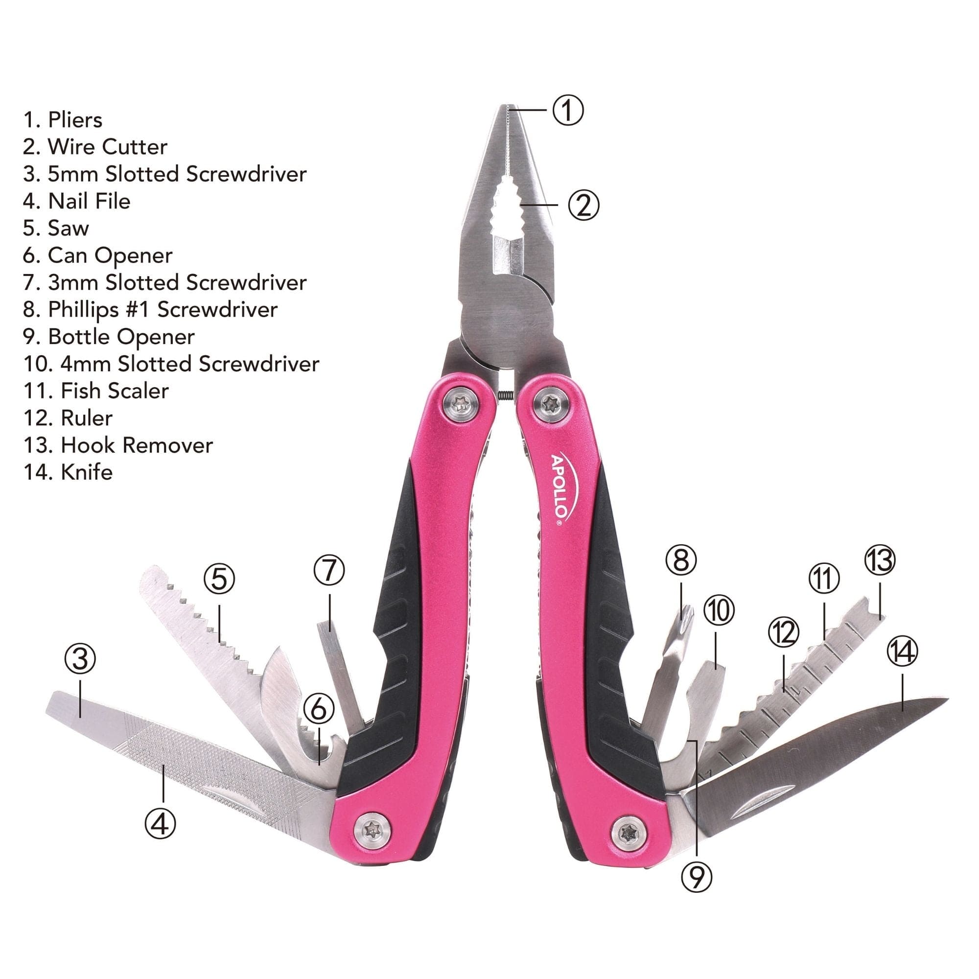14-in-1 Rosa Pocket Multitool Pliers. Großartig für Outdoor, Camping, Angeln --DT5015P