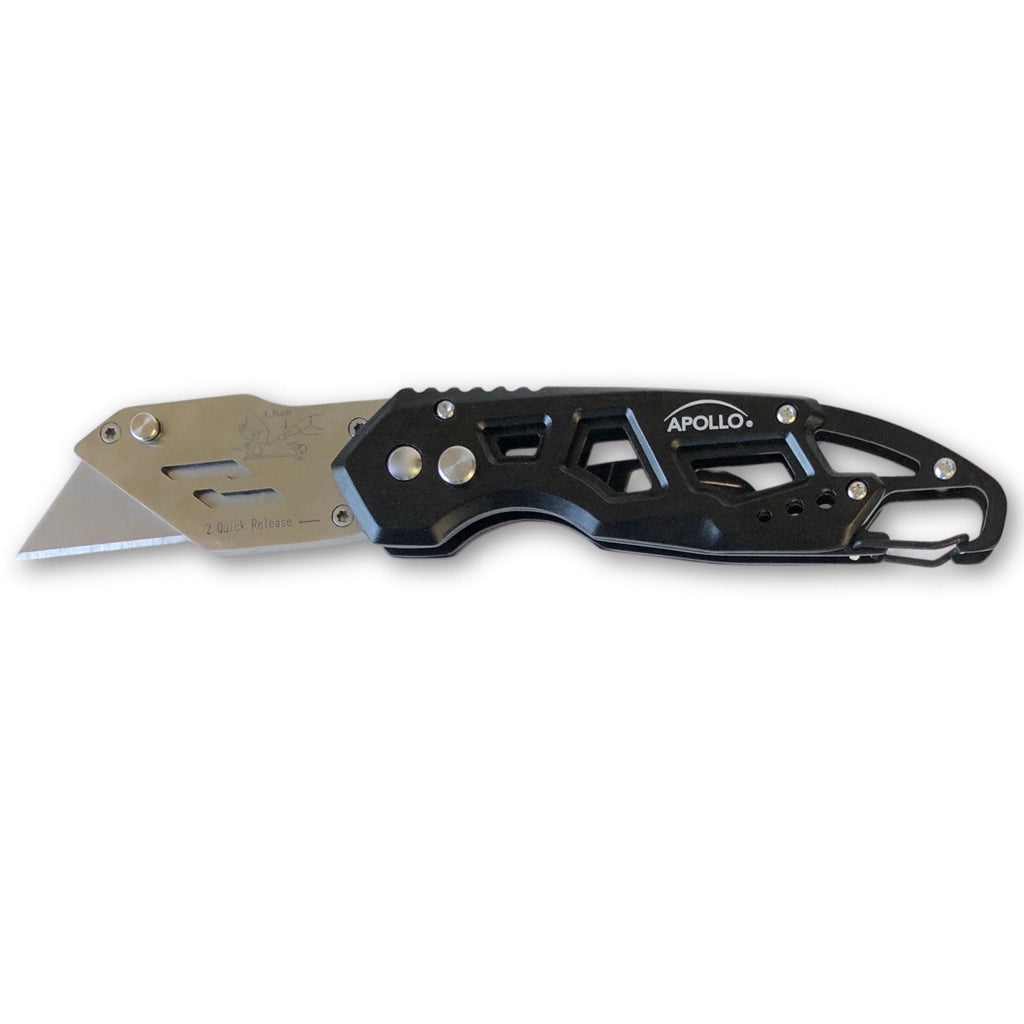 Ergonomischer Edelstahl, Leichtgewicht, Faltbares Schwarzes Utility Messer mit Karabiner Clip und Schnellwechselklinge - DT5017