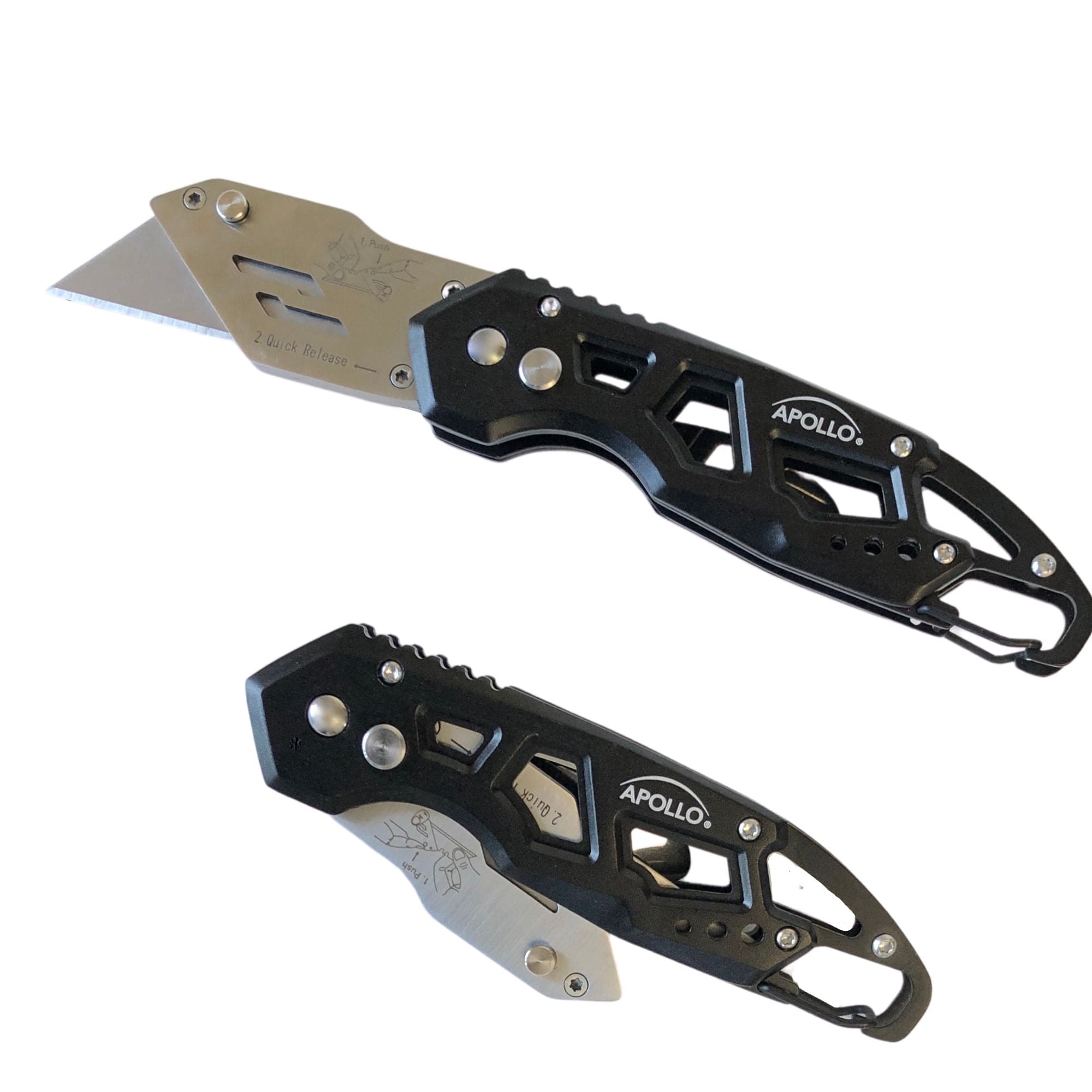 Ergonomischer Edelstahl, Leichtgewicht, Faltbares Schwarzes Utility Messer mit Karabiner Clip und Schnellwechselklinge - DT5017