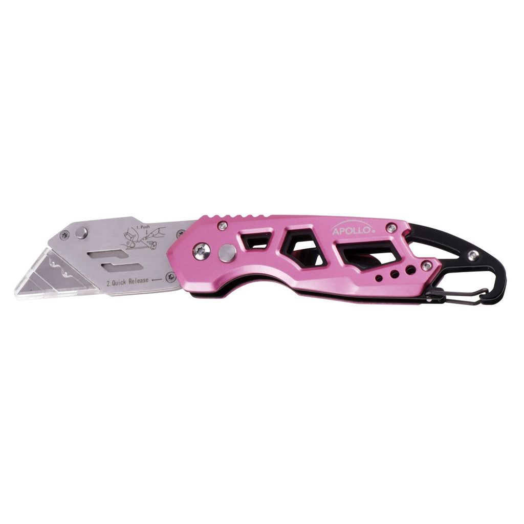 Ergonomischer Edelstahl, Leichtgewicht, Faltbares Rosa Utility Messer mit Karabiner Clip und Schnellwechselklinge - DT5017P
