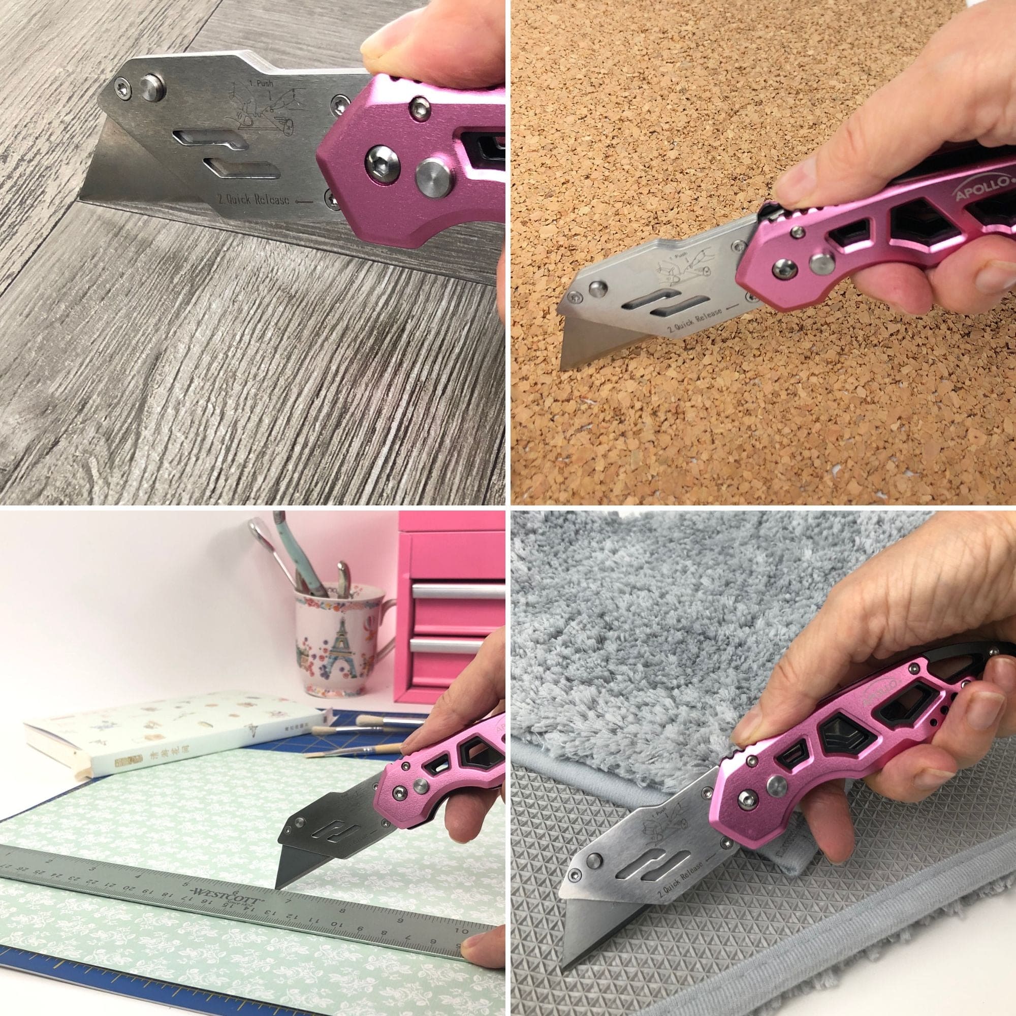 Ergonomischer Edelstahl, Leichtgewicht, Faltbares Rosa Utility Messer mit Karabiner Clip und Schnellwechselklinge - DT5017P