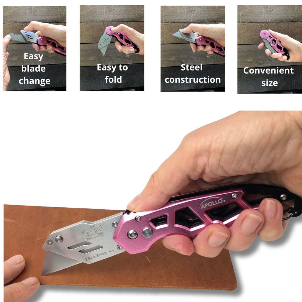 Ergonomischer Edelstahl, Leichtgewicht, Faltbares Rosa Utility Messer mit Karabiner Clip und Schnellwechselklinge - DT5017P