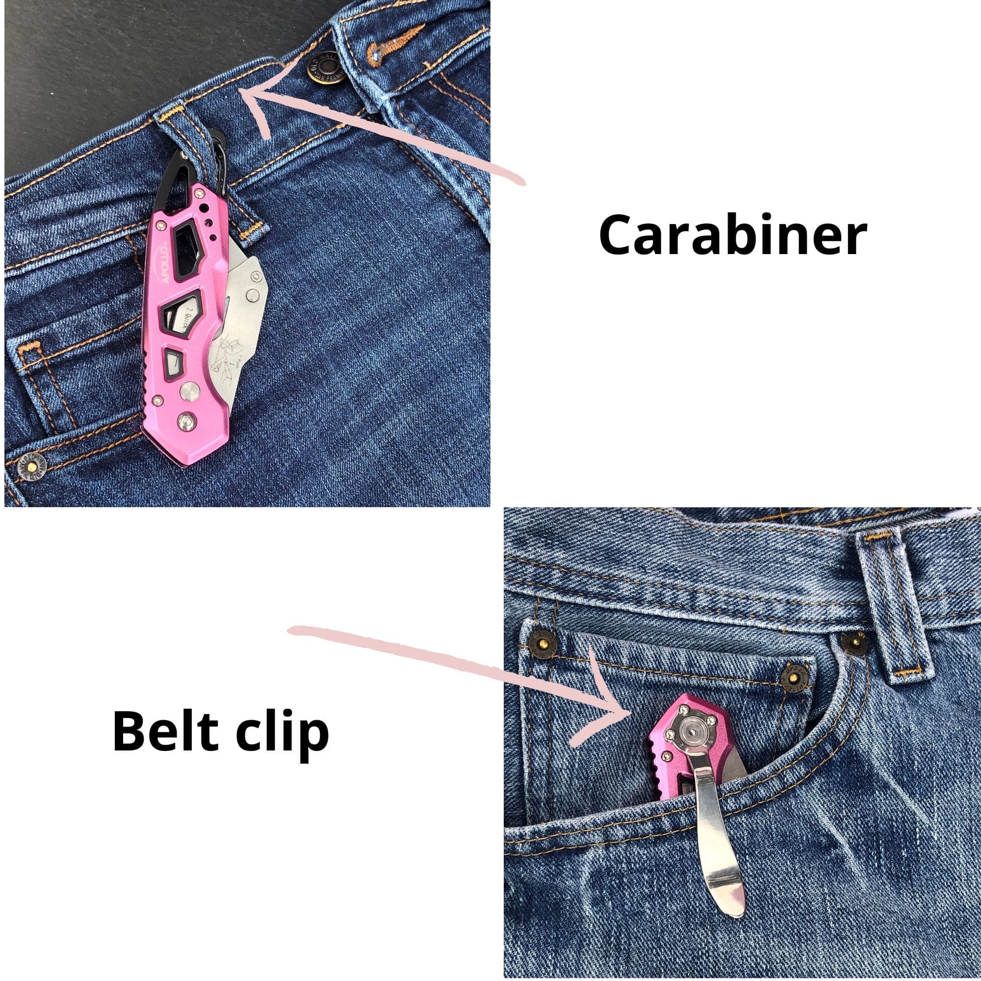 Ergonomischer Edelstahl, Leichtgewicht, Faltbares Rosa Utility Messer mit Karabiner Clip und Schnellwechselklinge - DT5017P