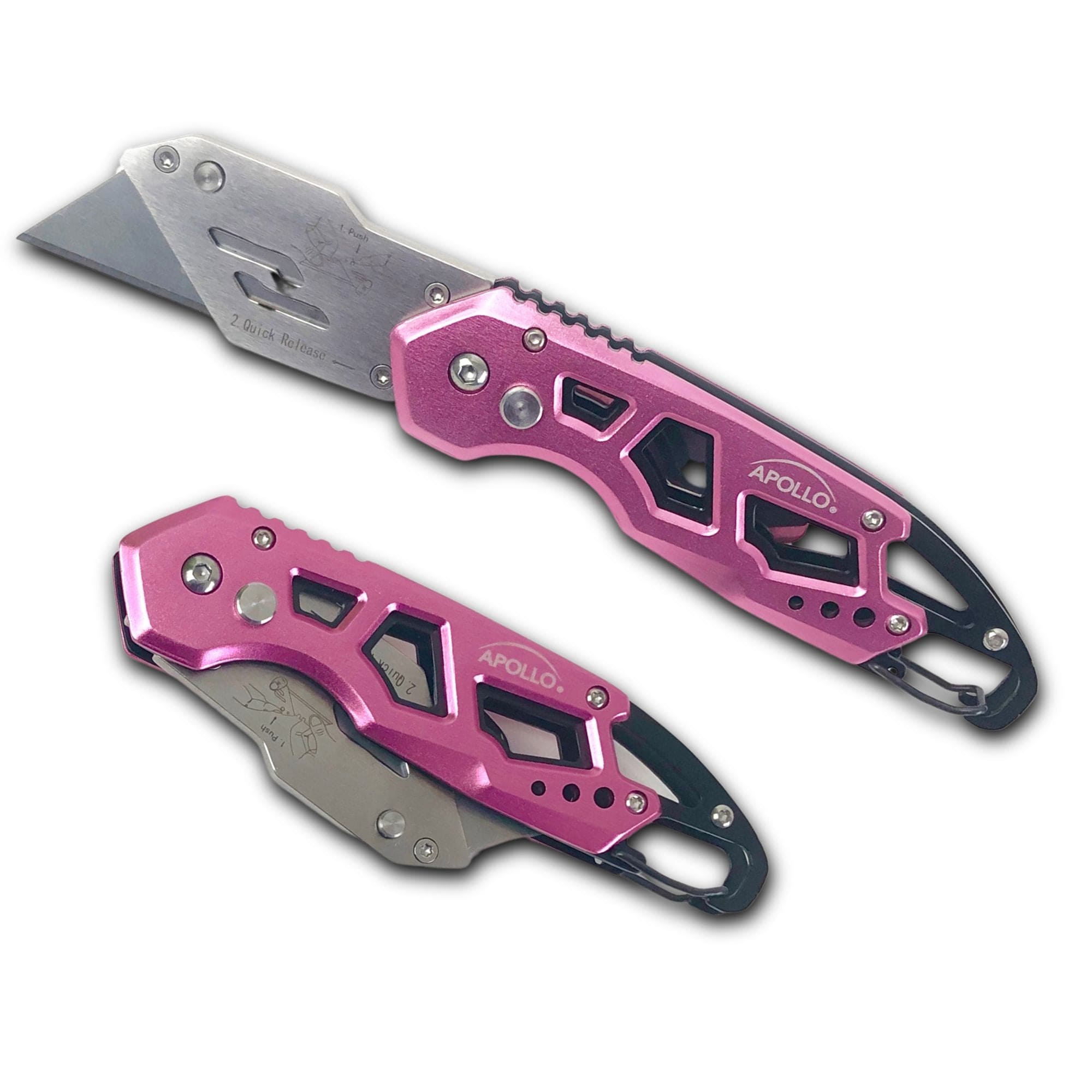 Ergonomischer Edelstahl, Leichtgewicht, Faltbares Rosa Utility Messer mit Karabiner Clip und Schnellwechselklinge - DT5017P