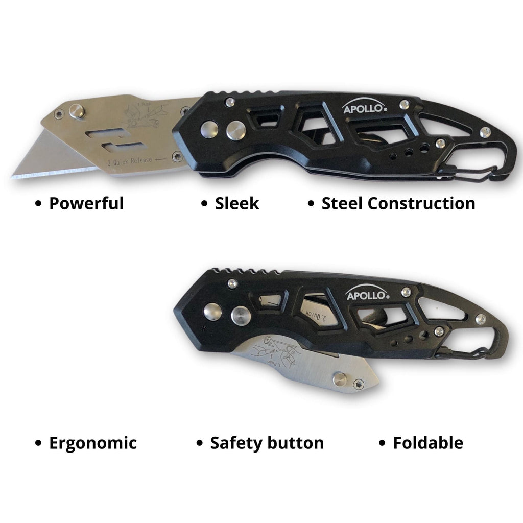Ergonomischer Edelstahl, Leichtgewicht, Faltbares Schwarzes Utility Messer mit Karabiner Clip und Schnellwechselklinge - DT5017