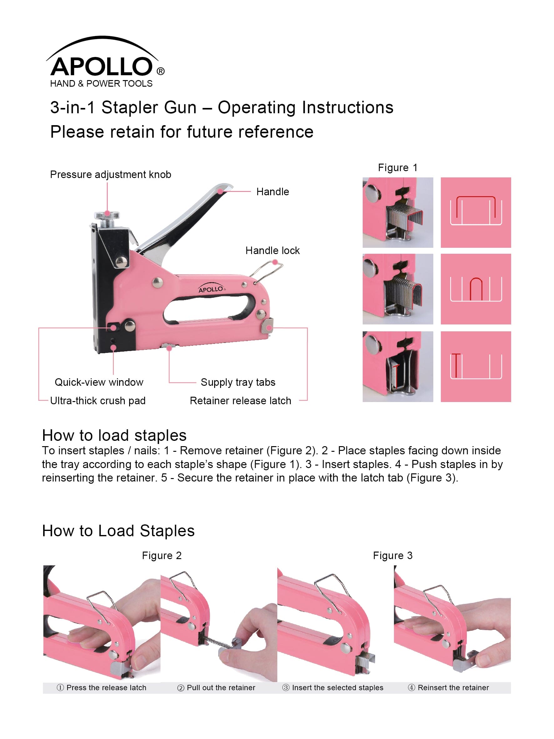 Rosa Stapler mit Power Adjustment Knob und 3000 Staples Sortiment - DT5020P