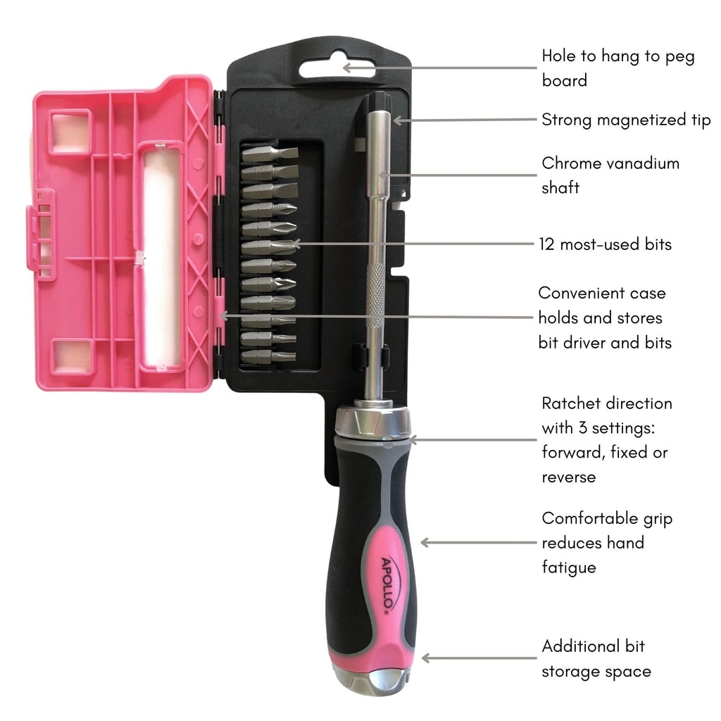 13-in-1-Ratcheting-Schraubendreher mit Bit-Set - Rosa - DT5021P