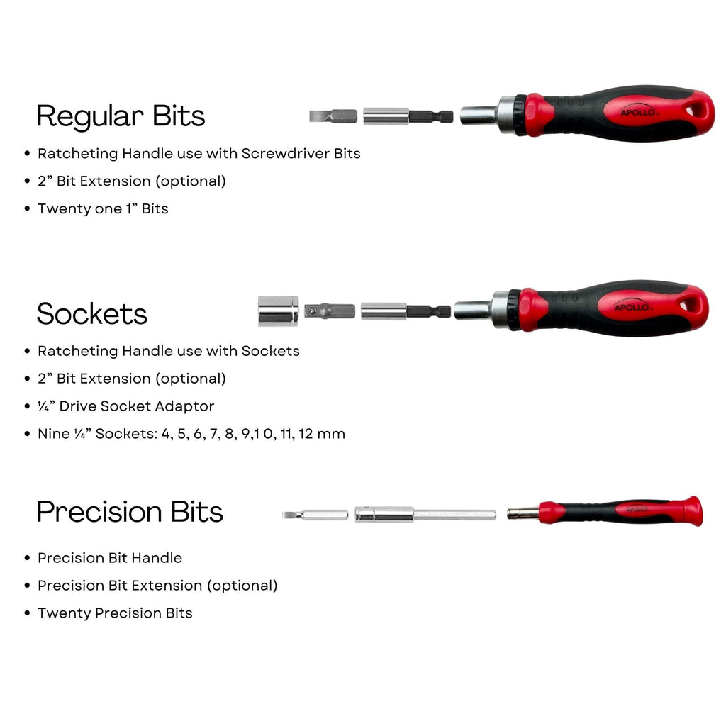 55 Stück metrisches Werkzeugset mit Ratcheting Bit Driver, Precision Bit Driver und Bit Assortment - DT5024