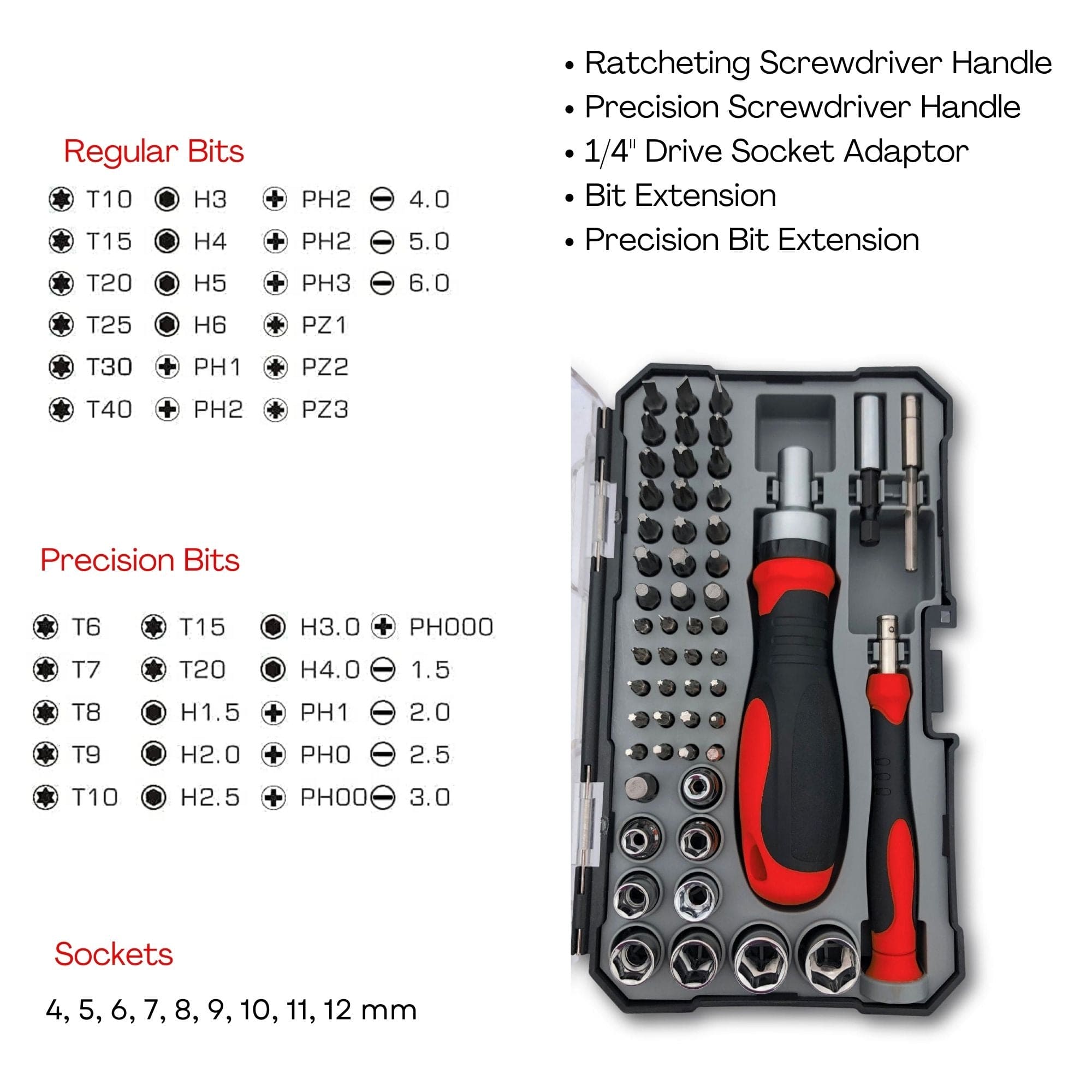 55 Stück metrisches Werkzeugset mit Ratcheting Bit Driver, Precision Bit Driver und Bit Assortment - DT5024